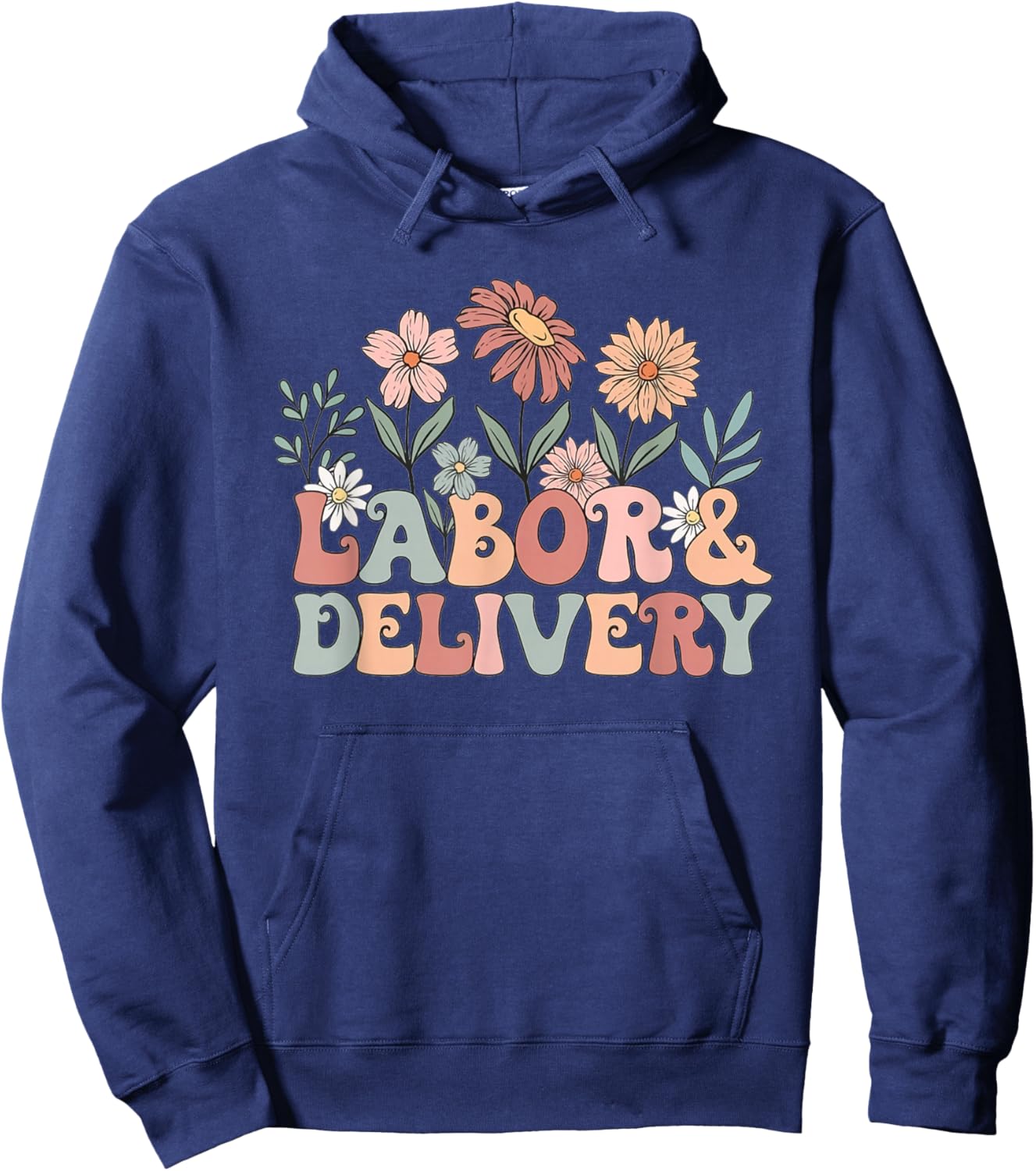 Retro Wildflowers Labor and Delivery Nurse Back To School Hoodie - Hoodie | Navy