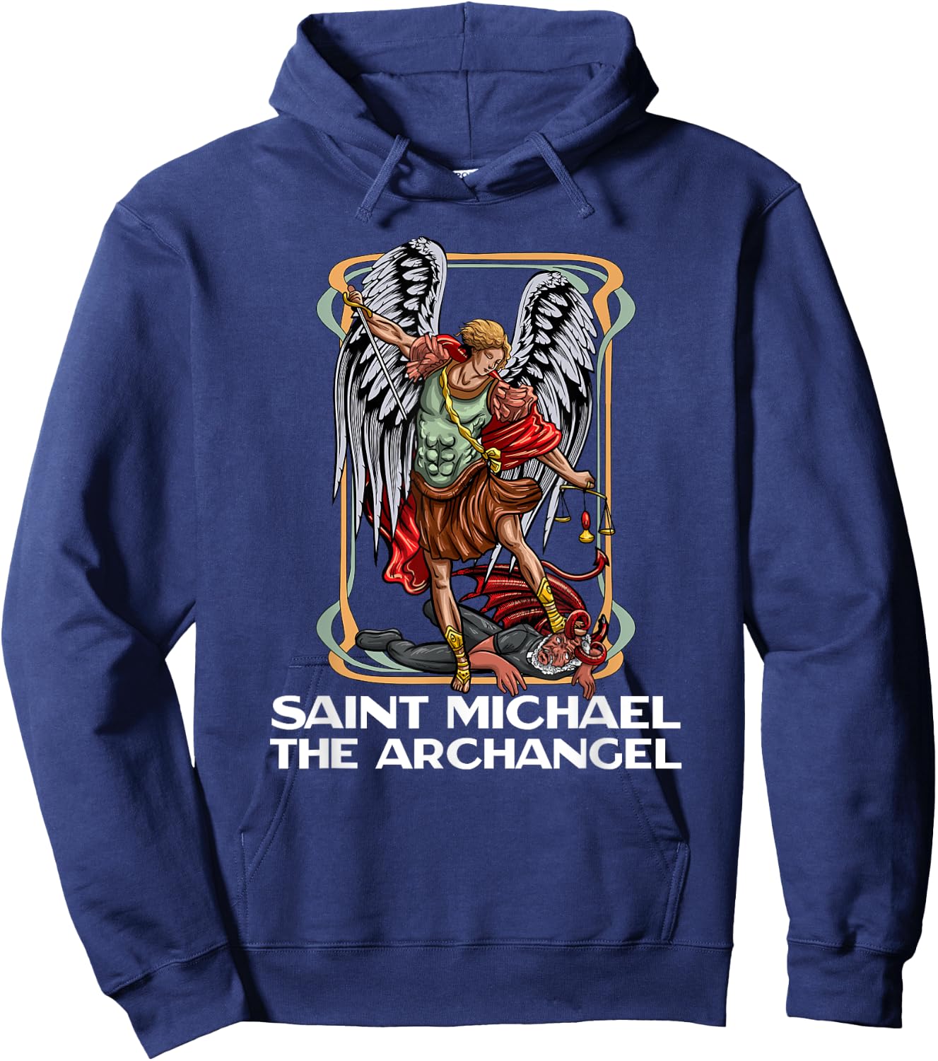 Modern Day Catholic Designs Saint Michael The Archangel Catholic - Black, X-Small, -Adults, Short Sleeve, , Regular Fit, Cotton 50% Polyester 50% Hoodie - Hoodie | Navy