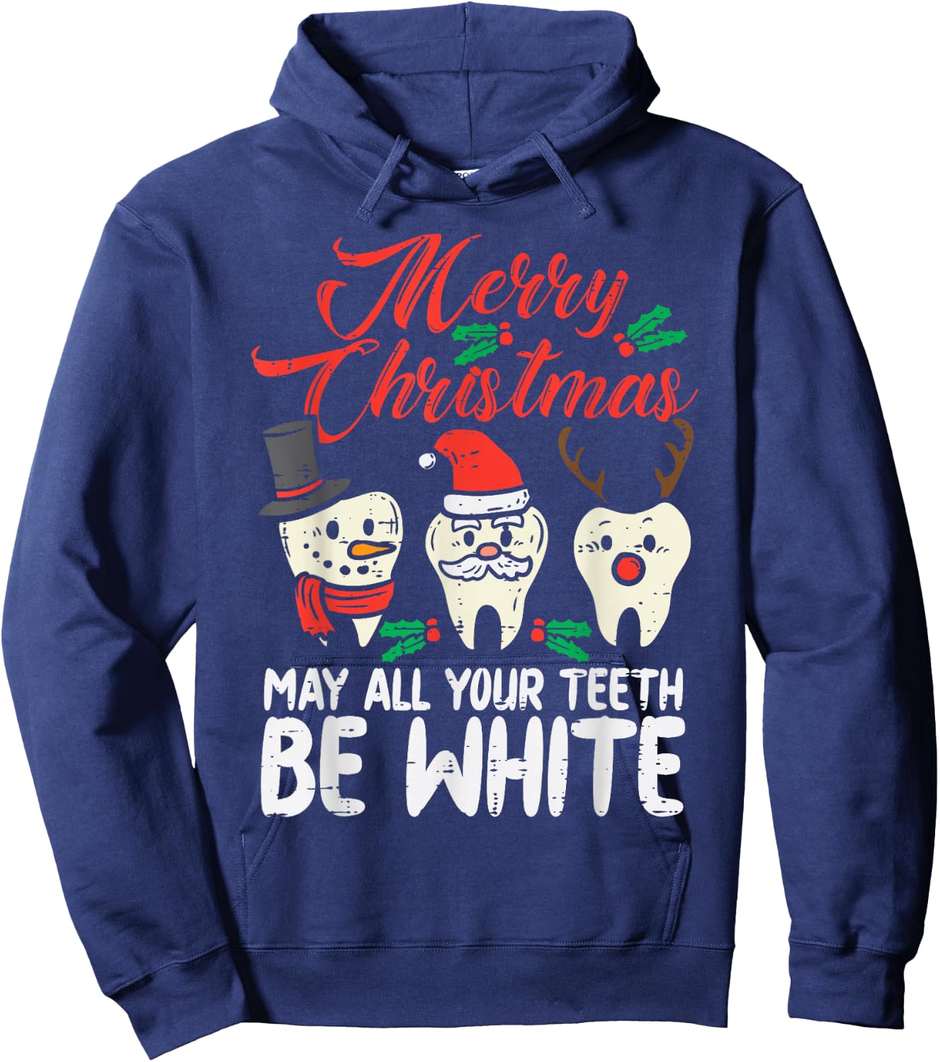 Merry Christmas Teeth Be White Funny Dentist Xmas Dental Hoodie - Hoodie | Navy