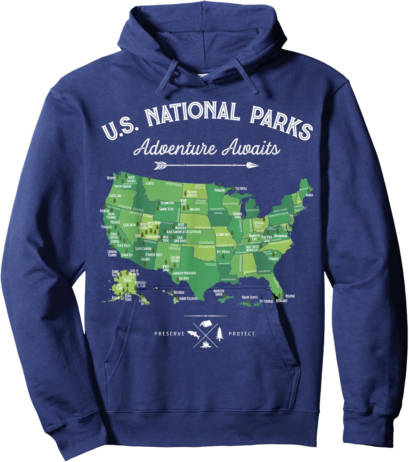 63 National Parks Map US Park Retro Vintage Camping Hiking Hoodie - Hoodie | Navy