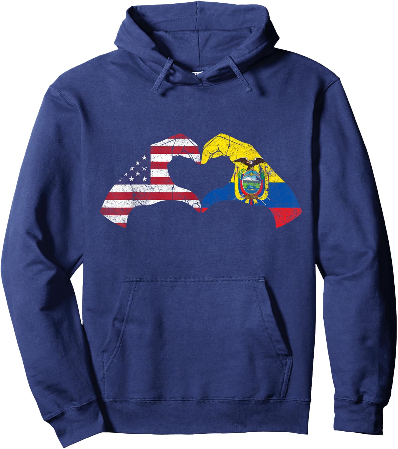 USA Ecuador Hand Flag Heart Ecuadorian Americans Love Hoodie - Hoodie | Navy