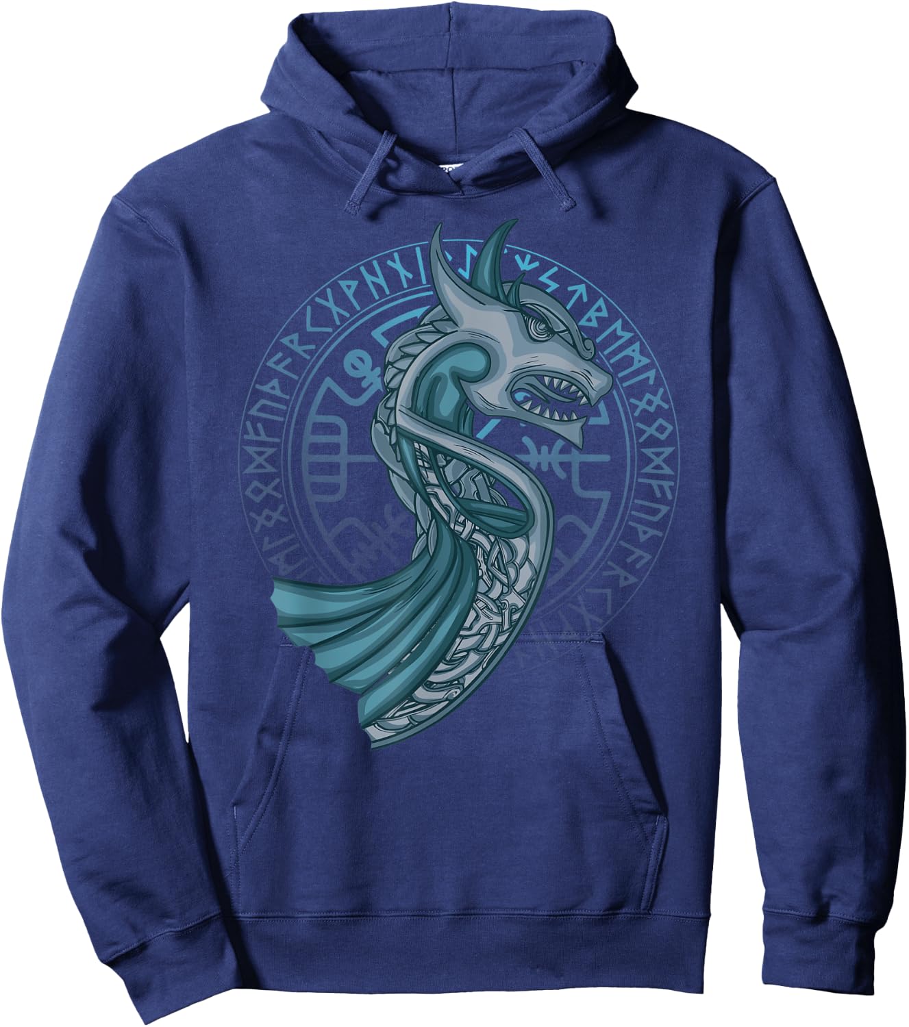 Dragon Boat Runes Circle Norse Compass Viking Fan Hoodie - Hoodie | Navy