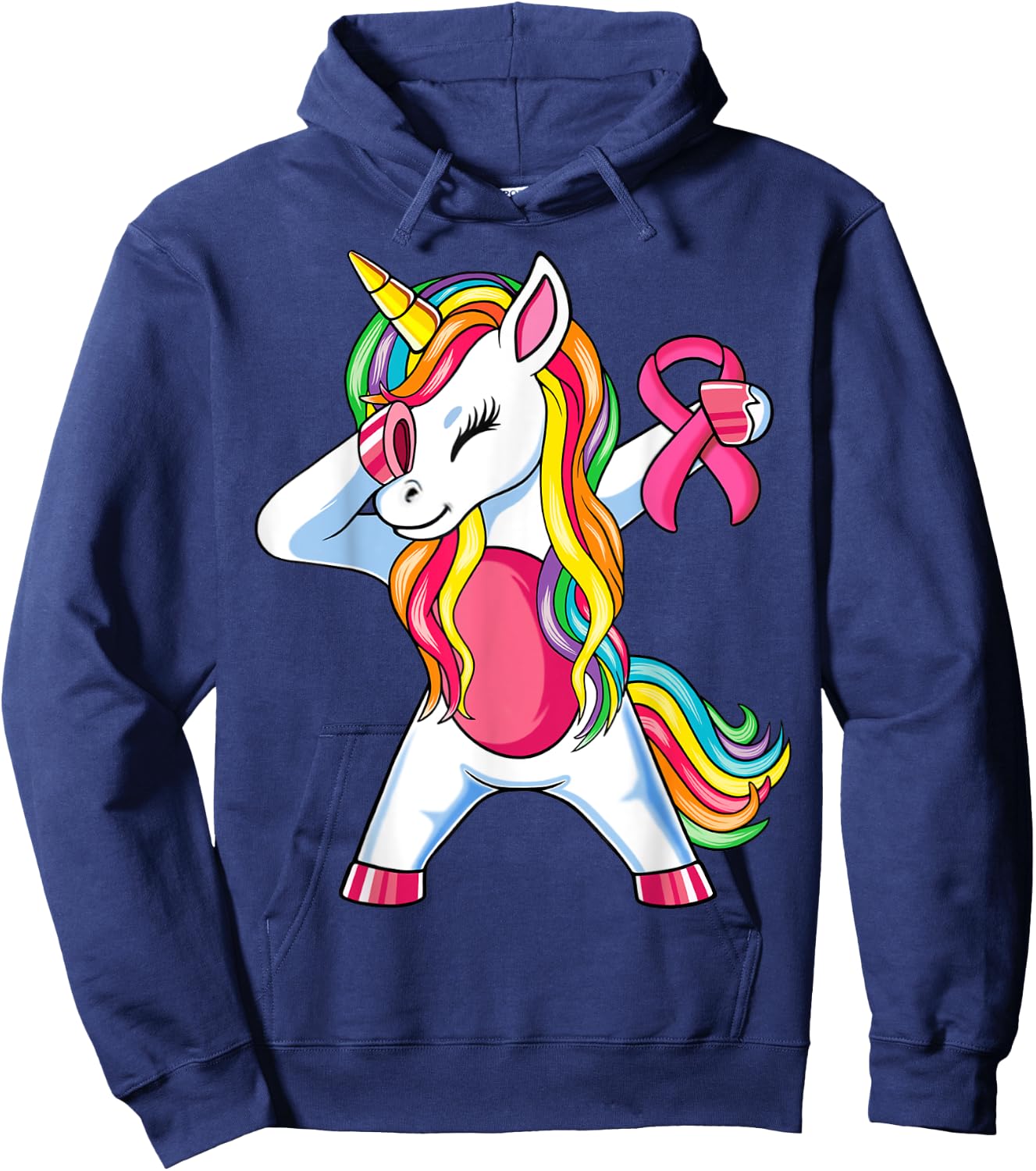 Pink Ribbon Unicorn Breast Cancer Awareness for Girls Kids Hoodie - Hoodie | Navy
