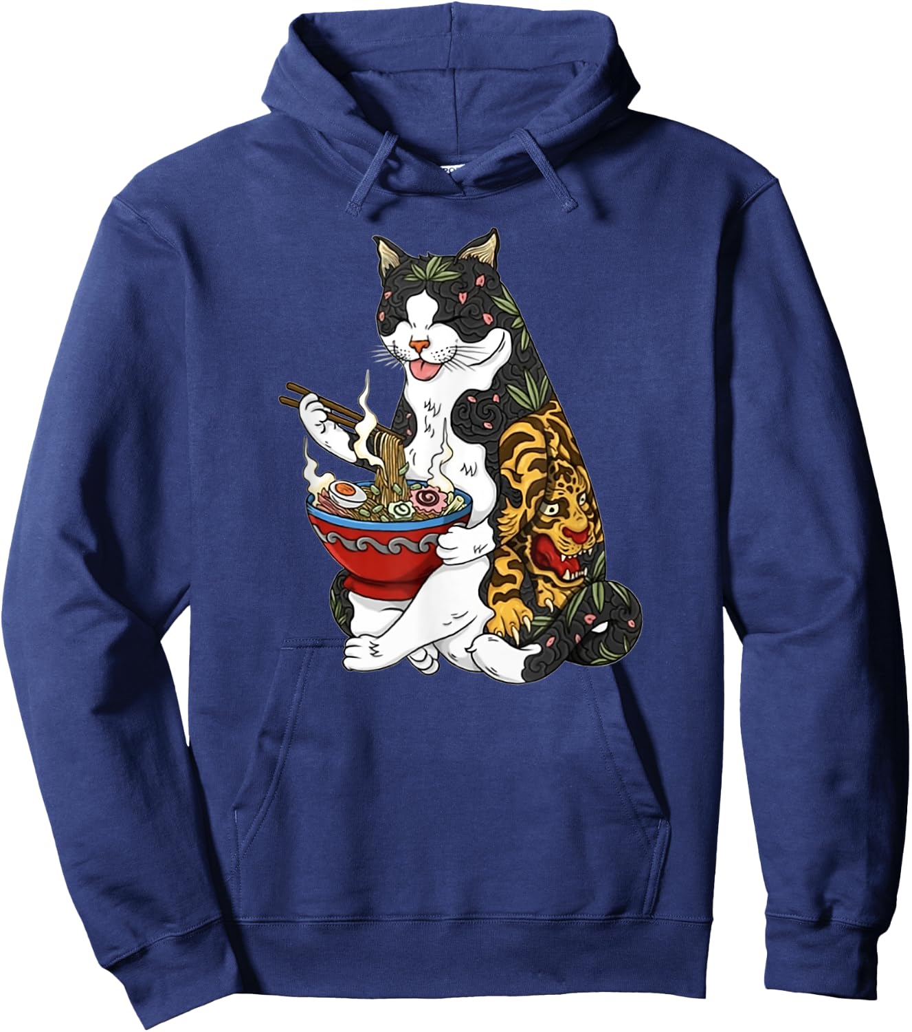 Cat eating noodle 90s retro Hoodie - Hoodie | Navy