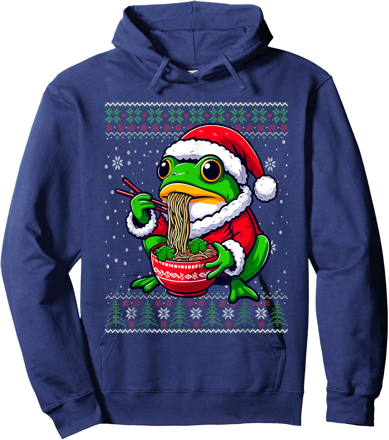 Christmas Frog Eating Ramen Ugly Christmas Sweater Hoodie - Hoodie | Navy