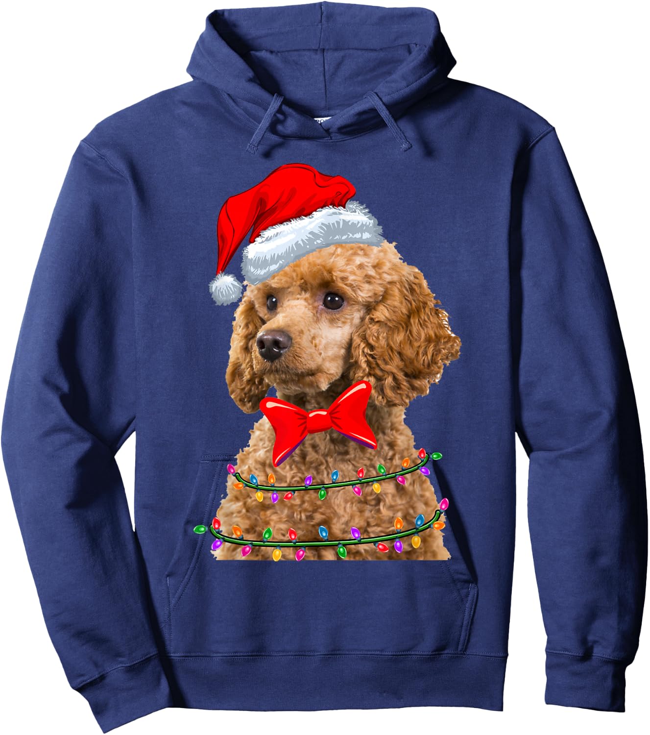 Christmas Lights Poodle Wearing Xmas Hat - Cute Dog Lover Hoodie - Hoodie | Navy