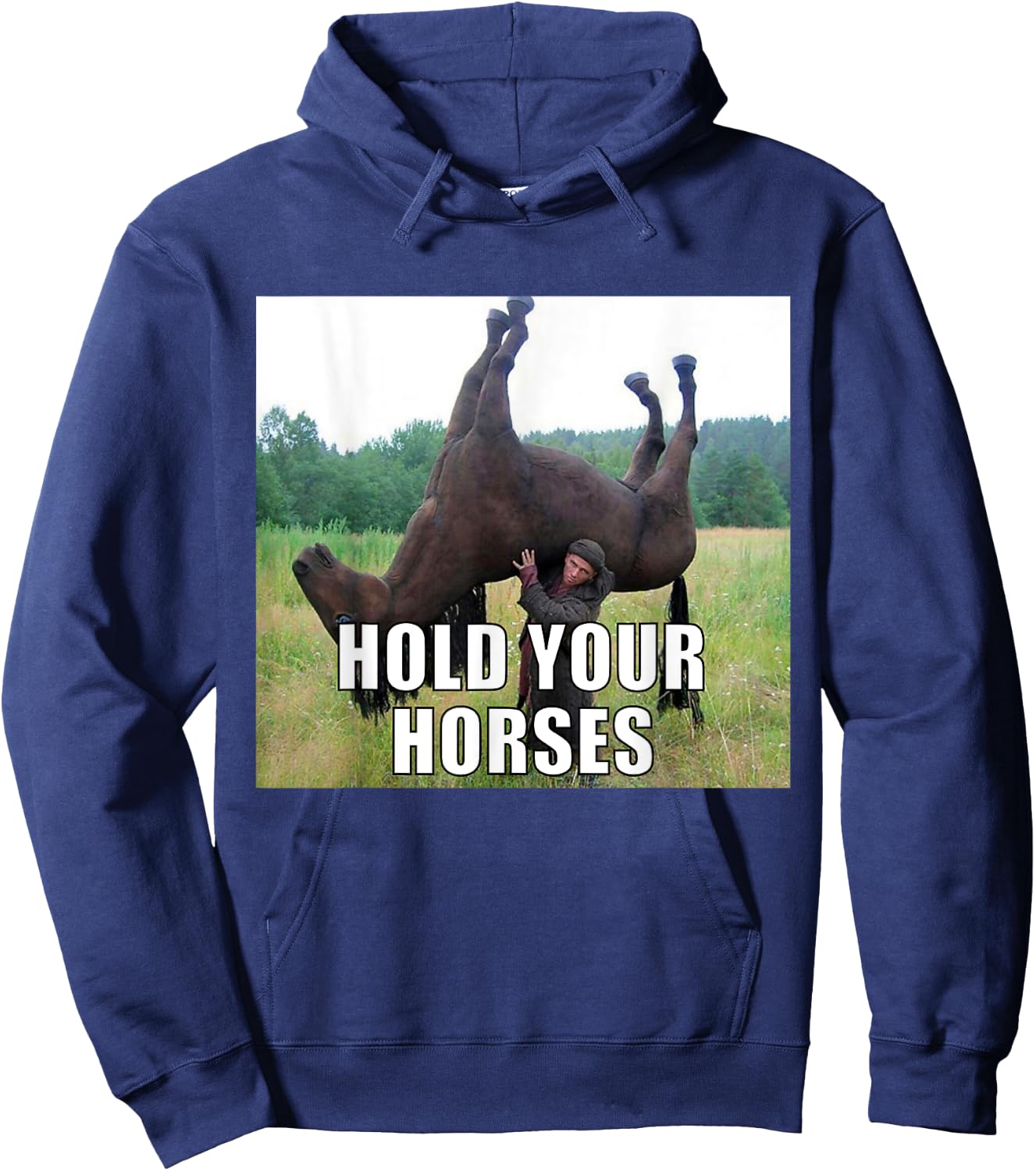 Hold Your Horses Funny Meme Hoodie - Hoodie | Navy