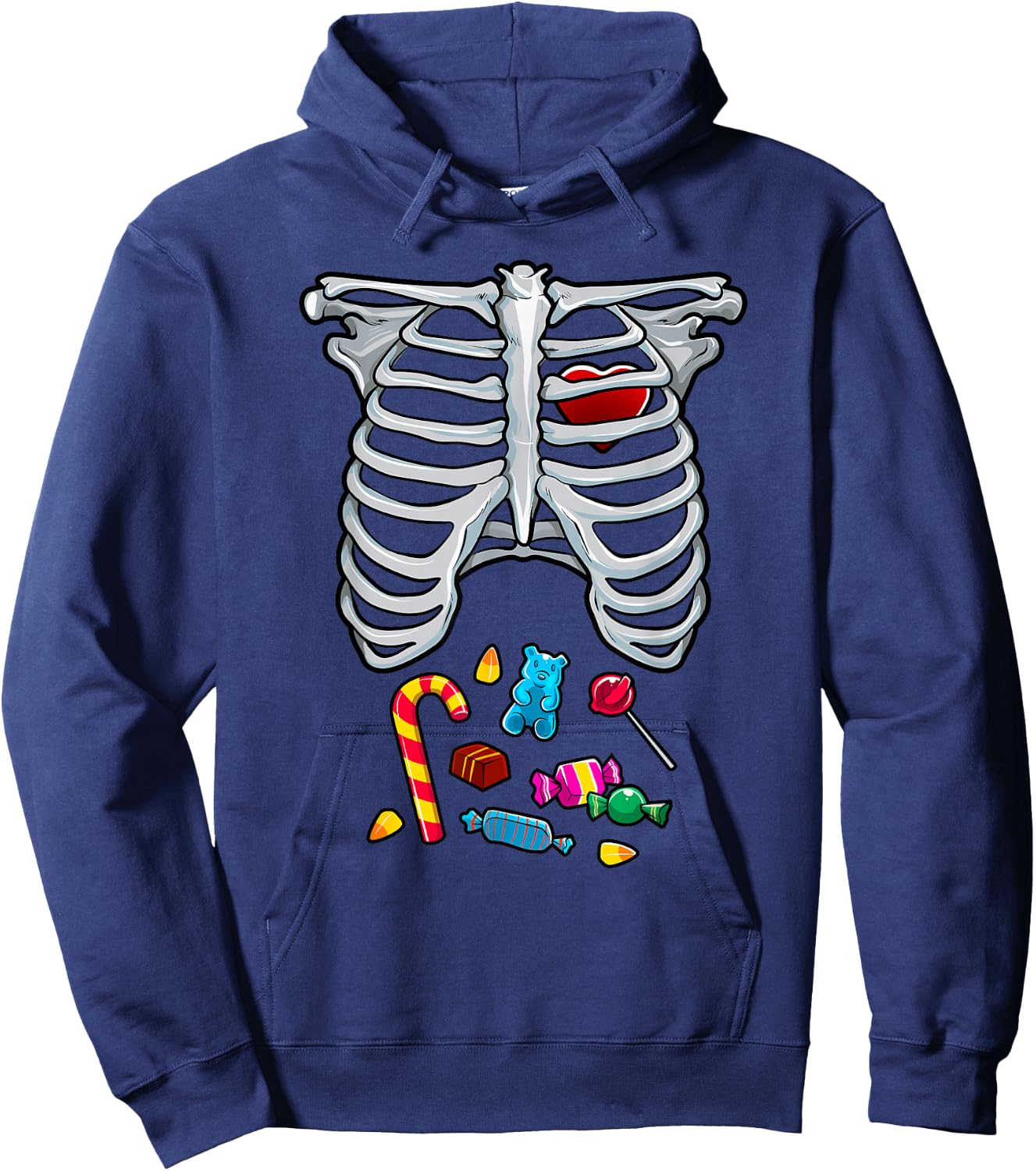 Halloween Costume XRay Skeleton Rib Heart Candy Adult Kids Hoodie - Hoodie | Navy