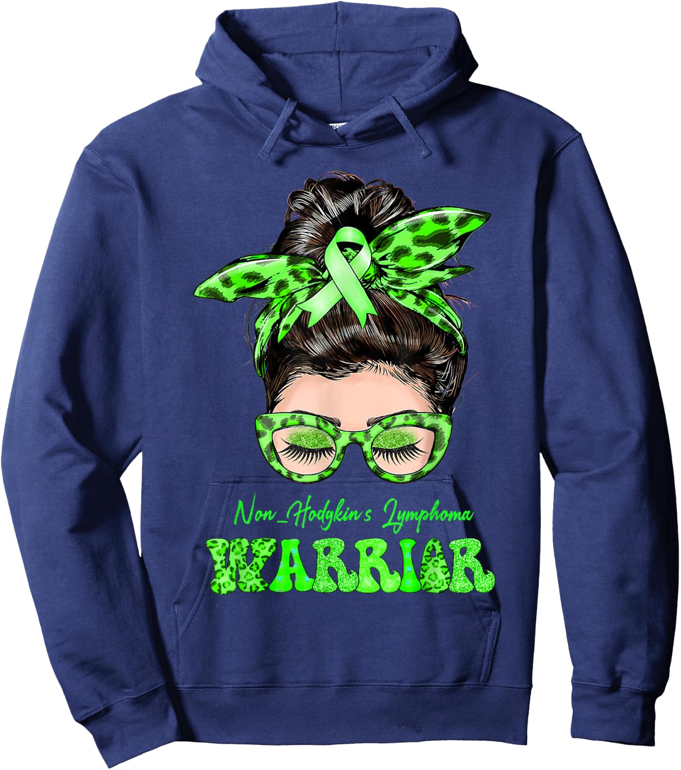 Non-Hodgkin's Lymphoma Warrior Messy Bun Hoodie - Hoodie | Navy