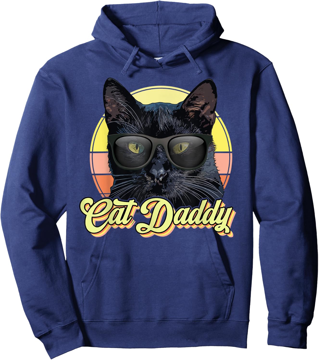 Cat Daddy Black Cat Vintage Eighties Style Cat Retro Hoodie - Hoodie | Navy