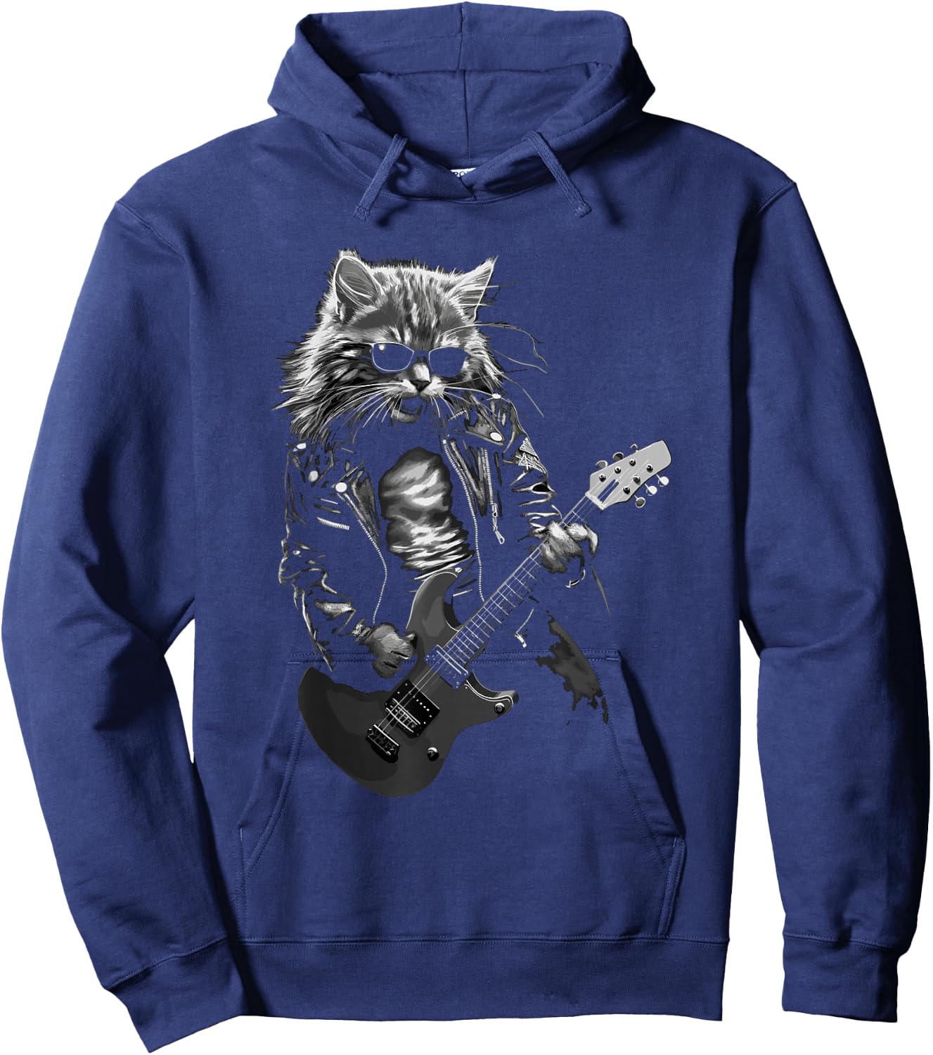 Rock & Roll Music Concert Festival Cat Rock Guitar Hoodie - Hoodie | Navy