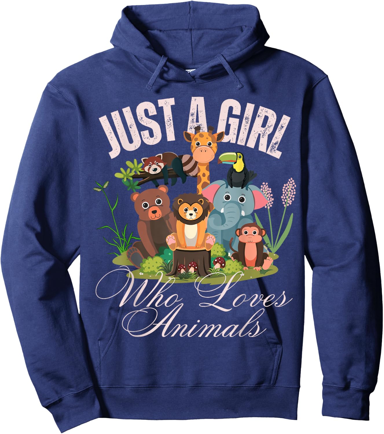 Just A Girl Who Loves Animals Lover kids Wild Zoo Animals Hoodie - Hoodie | Navy