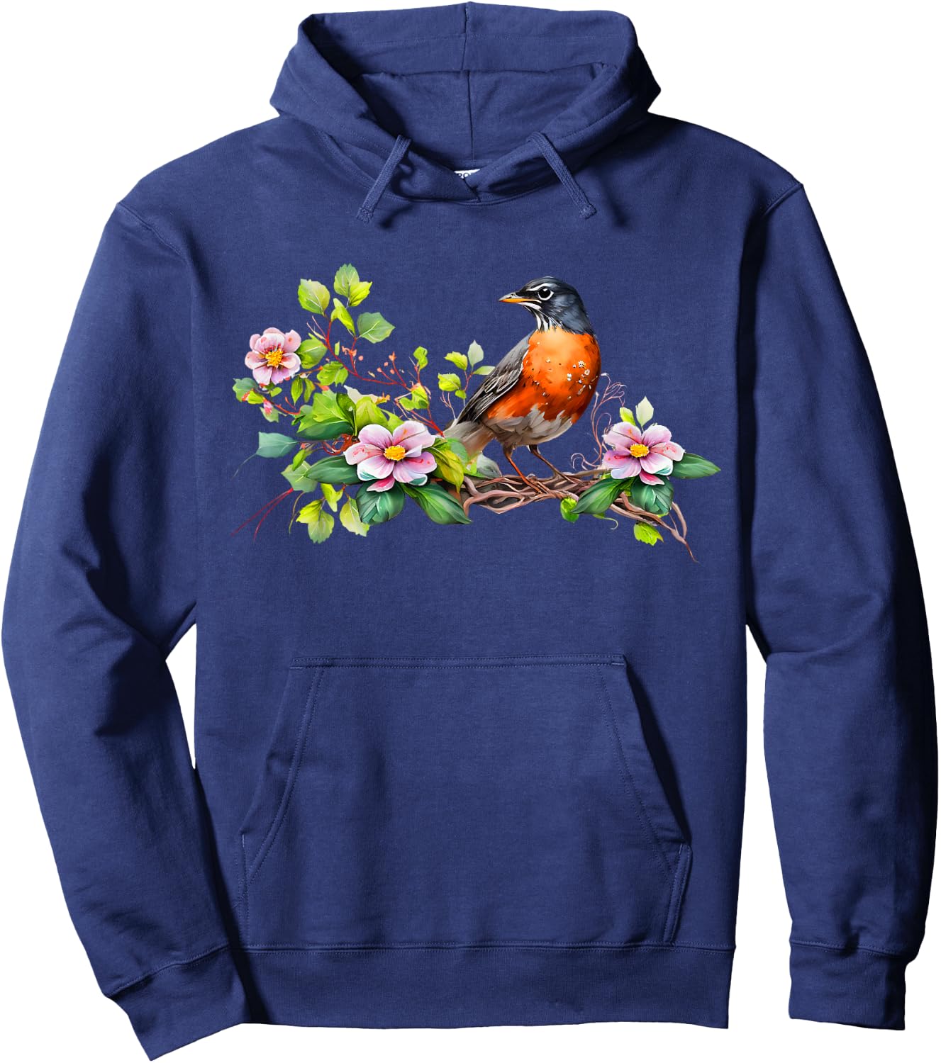 American Robin Backyard Birds Dogwood Flowers For Birders Hoodie - Hoodie | Navy