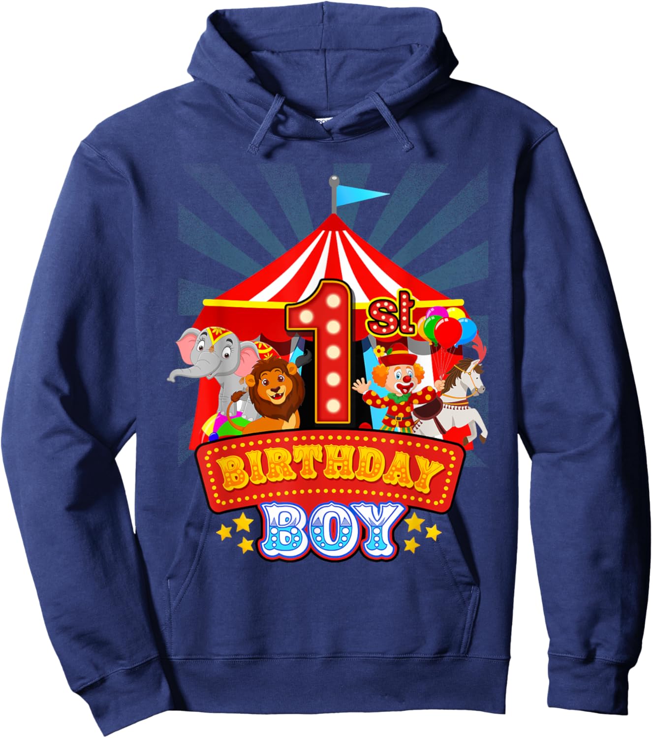 1st Birthday Outfit Boy 1 Year Old Circus Carnival Bday Hoodie - Hoodie | Navy