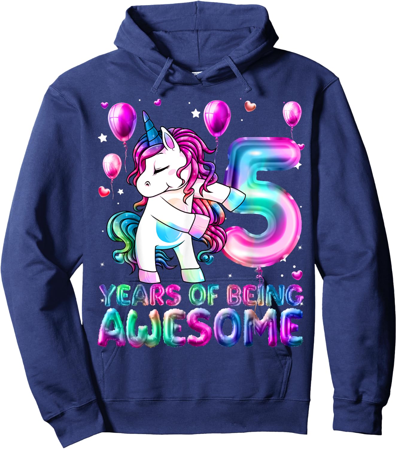5 Years Of Being Awesome 5th Birthday Girl Unicorn Party Hoodie - Hoodie | Navy
