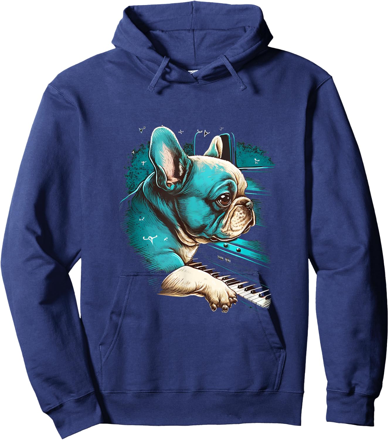 French Bulldog playing Piano | Funny Music Dog Classical Women Hoodie - Hoodie | Navy