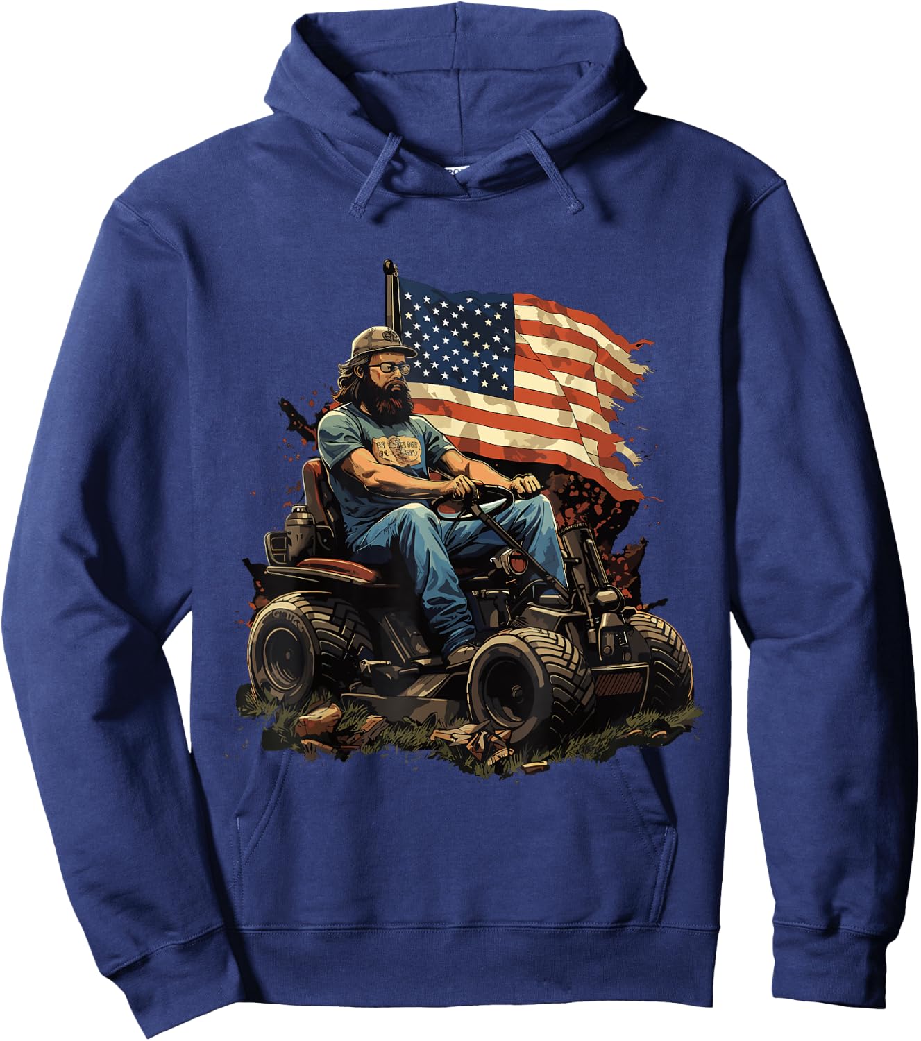 Funny racing lawnmower US Flag & lawn mower racing Hoodie - Hoodie | Navy