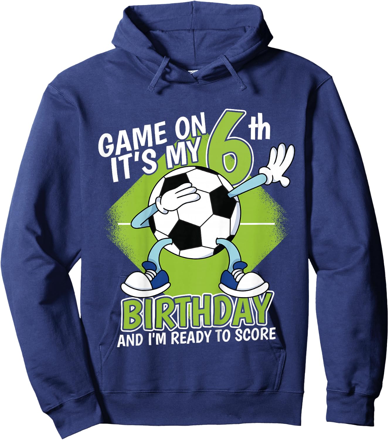 Kids 6 Year Old Soccer Player Boy Birthday 6th Bday Soccer Theme Hoodie - Hoodie | Navy