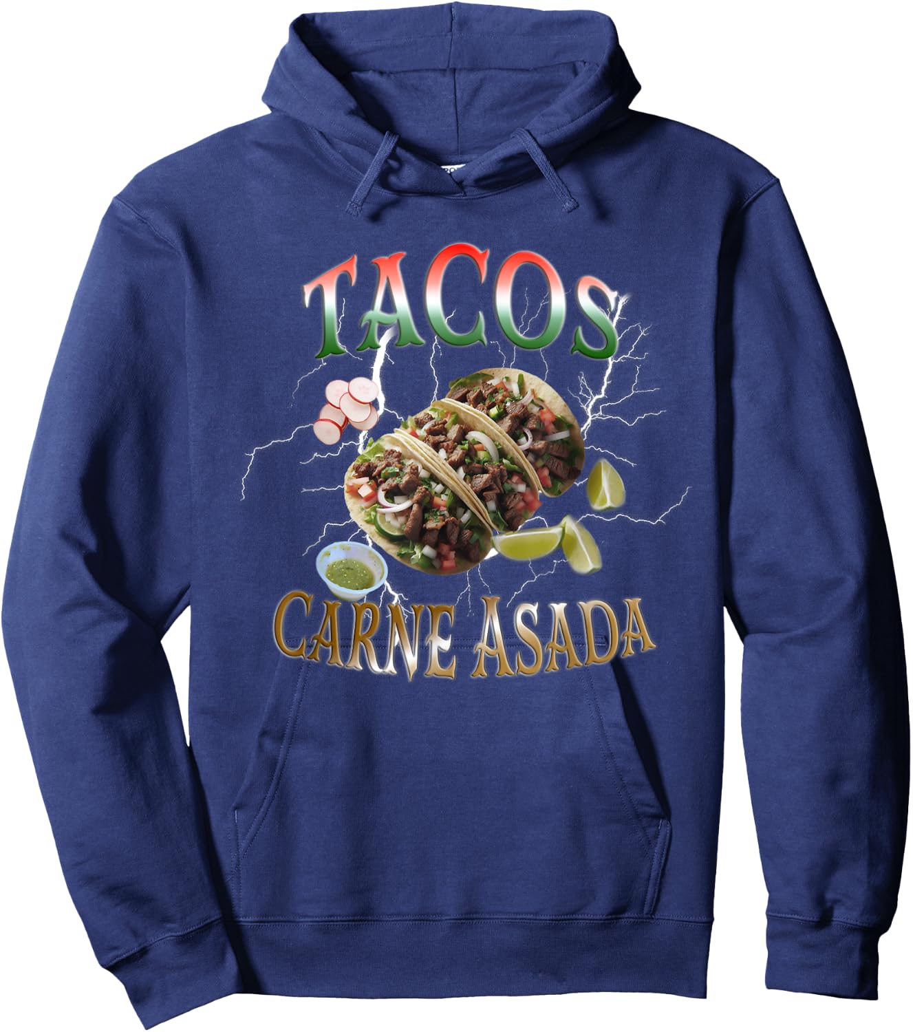 Tacos carne asada Vintage Bootleg Rap 90s Hoodie - Hoodie | Navy