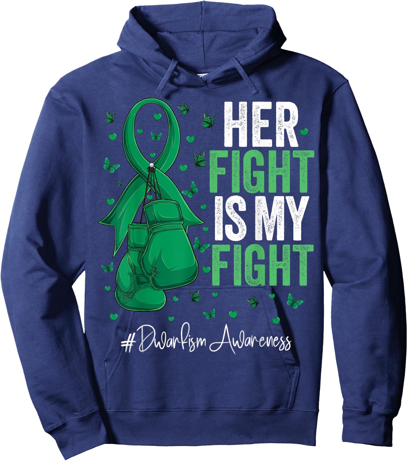 Green Ribbon Survivor Fighter Dwarfism Awareness Hoodie - Hoodie | Navy