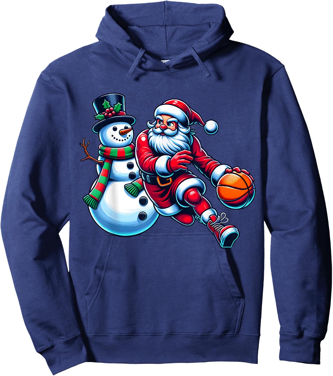 Santa Playing Basketball With A Snowman Christmas Hoodie - Hoodie | Navy