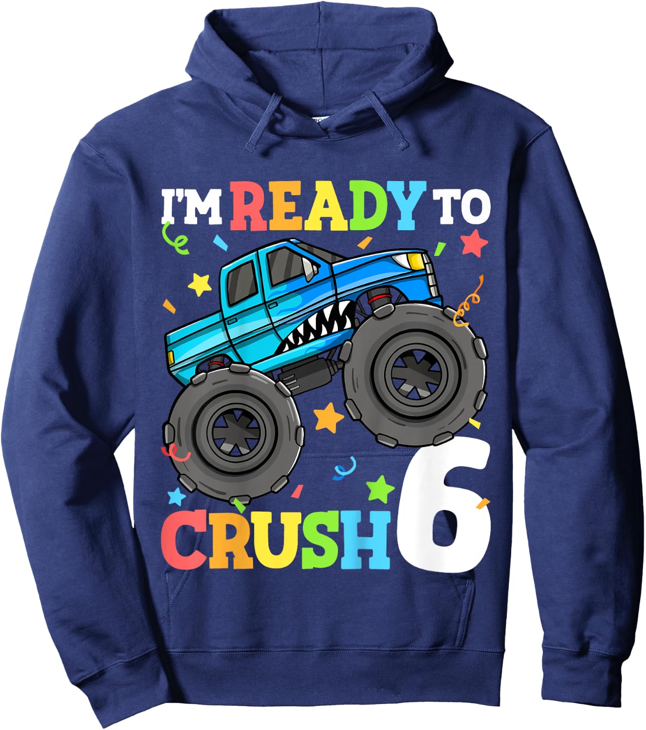 Kids Monster Truck Shark 6th Birthday Boy 6 Six Year Old Hoodie - Hoodie | Navy