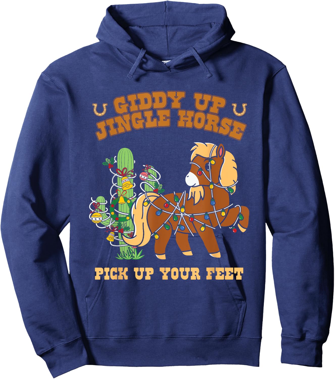 Western Cowboy Christmas Giddy Up Jingle Horse Merry Xmas Hoodie - Hoodie | Navy