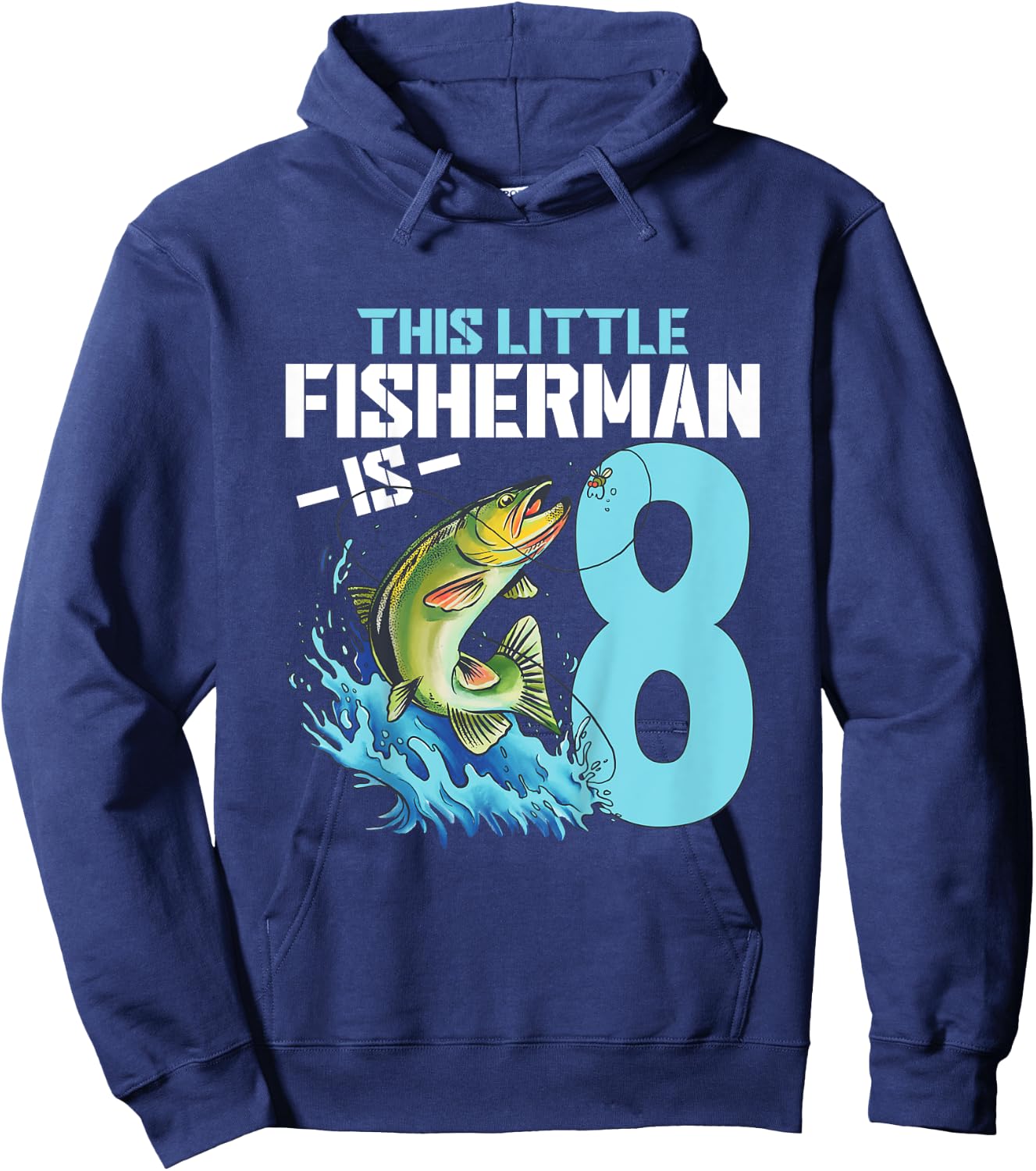 Kids Fishing Birthday Shirt 8 Year Old Boy Fisher 8th Bday Kids Hoodie - Hoodie | Navy