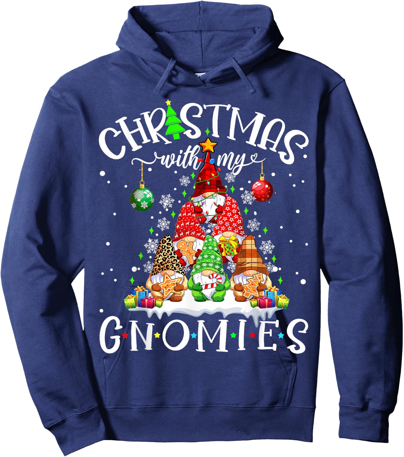 Christmas With My Gnomies Xmas Pajama Pine Tree Gnome Garden Hoodie - Hoodie | Navy