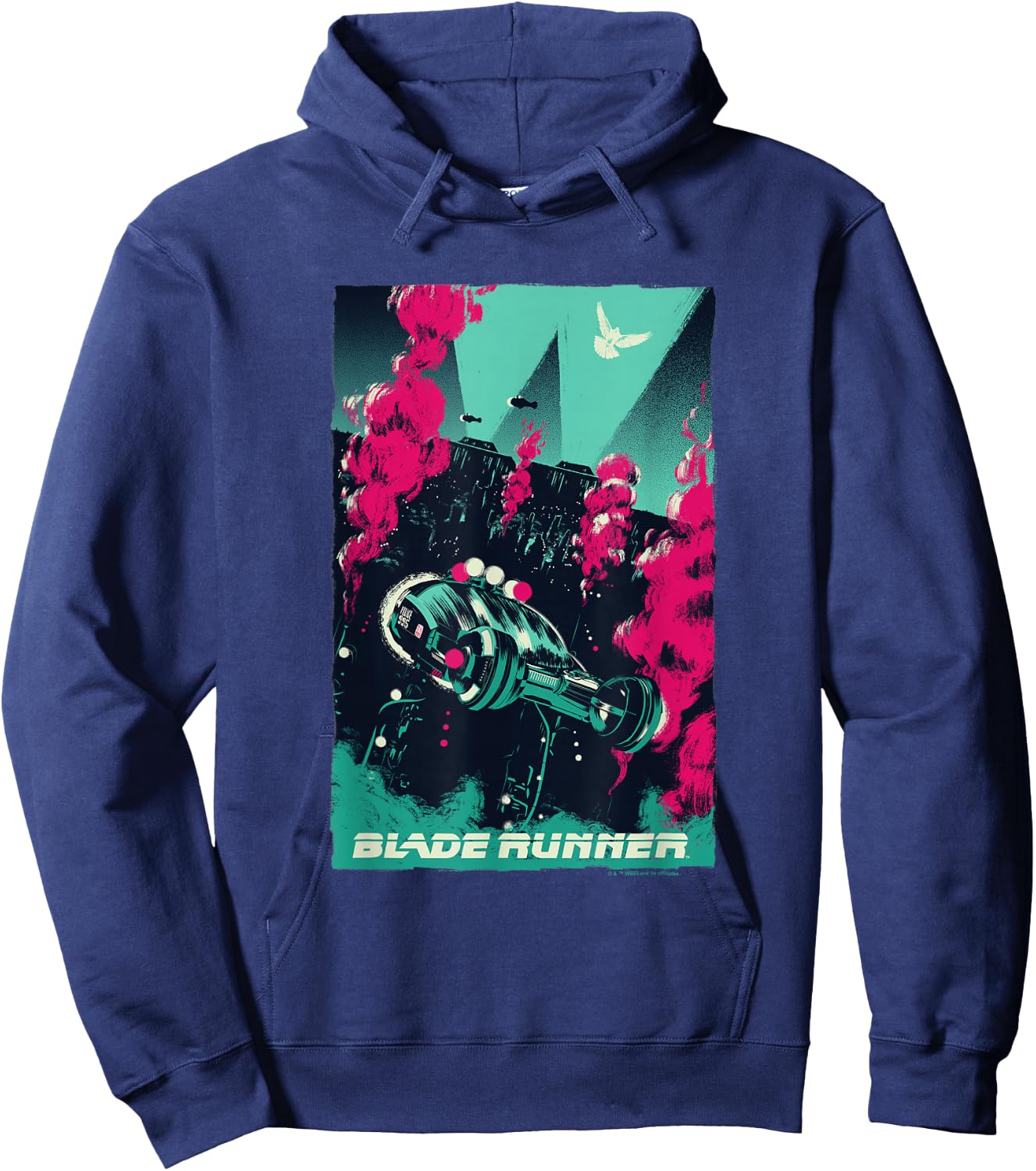 WB100 Blade Runner Red & Blue Vintage Comic Movie Poster Hoodie - Hoodie | Navy