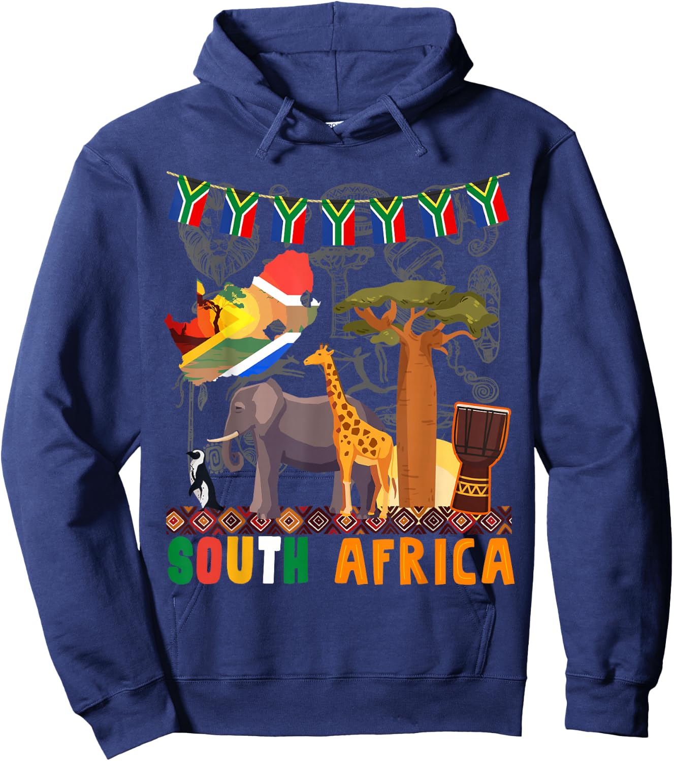 South Africa Ideas Kids With Elephant & South African Flag Hoodie - Hoodie | Navy