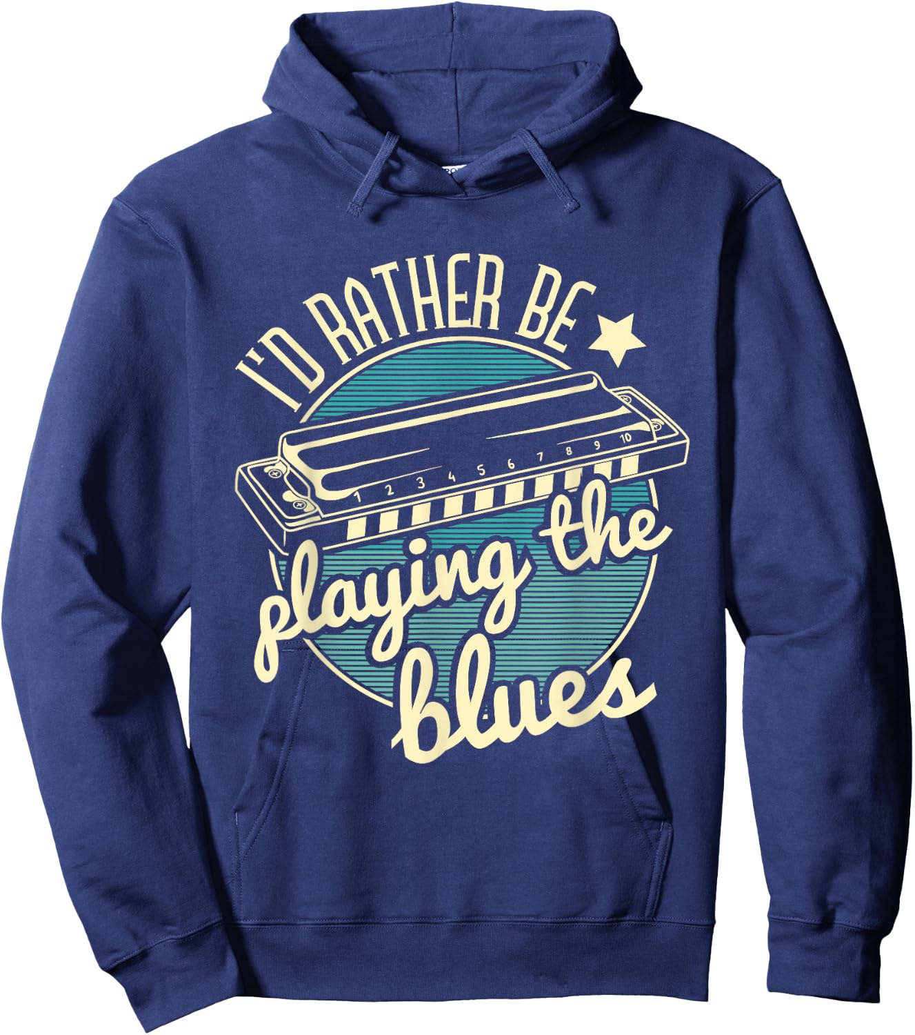 I'd Rather Be Playing The Blues Harmonica Player Harmonicist Hoodie - Hoodie | Navy