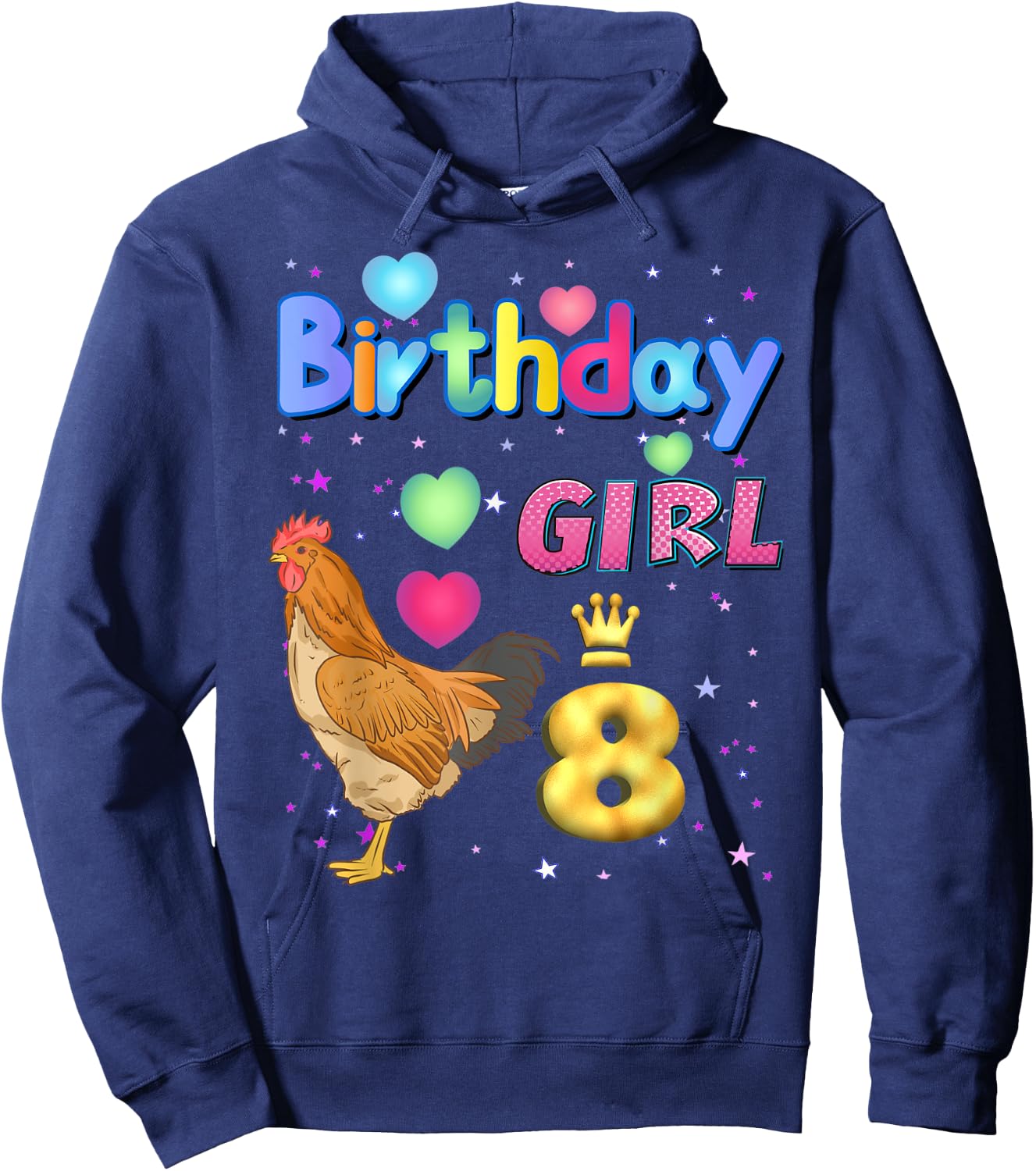 Kids 8Years Old Chicken Its my 8th birthday Girl Chicken Hoodie - Hoodie | Navy