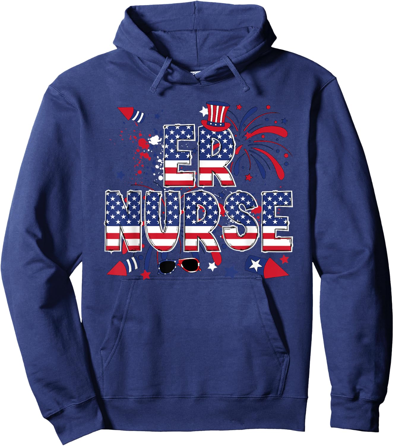 4th Of July Emergency Nurse American Flag ER Nurse Hoodie - Hoodie | Navy