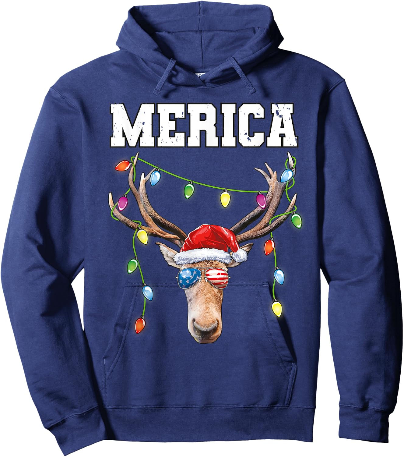 Merica Christmas Santa Buck Shirt USA Flag Patriotic Hoodie - Hoodie | Navy