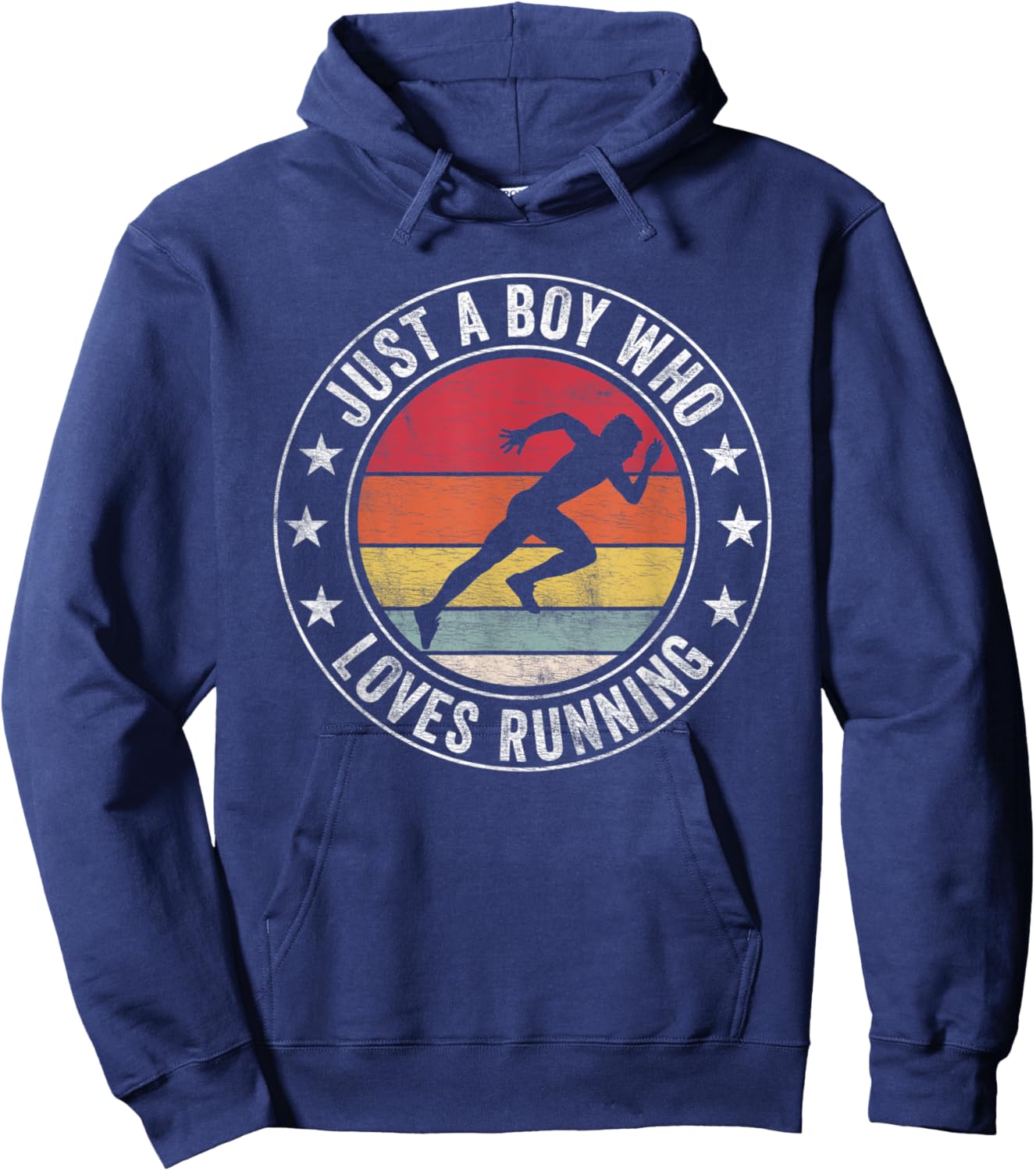 Just A Boy Who Loves Running Apparel Run Quote Marathon Hoodie - Hoodie | Navy
