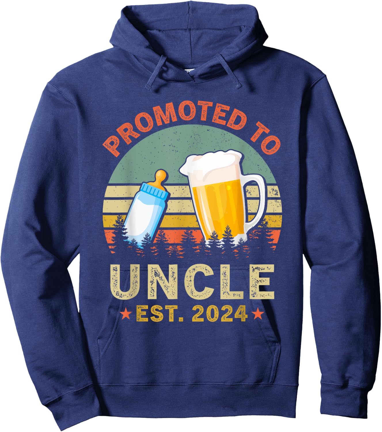 Promoted To Great Uncle Est 2024 New Uncle Beer And Milk Hoodie - Hoodie | Navy