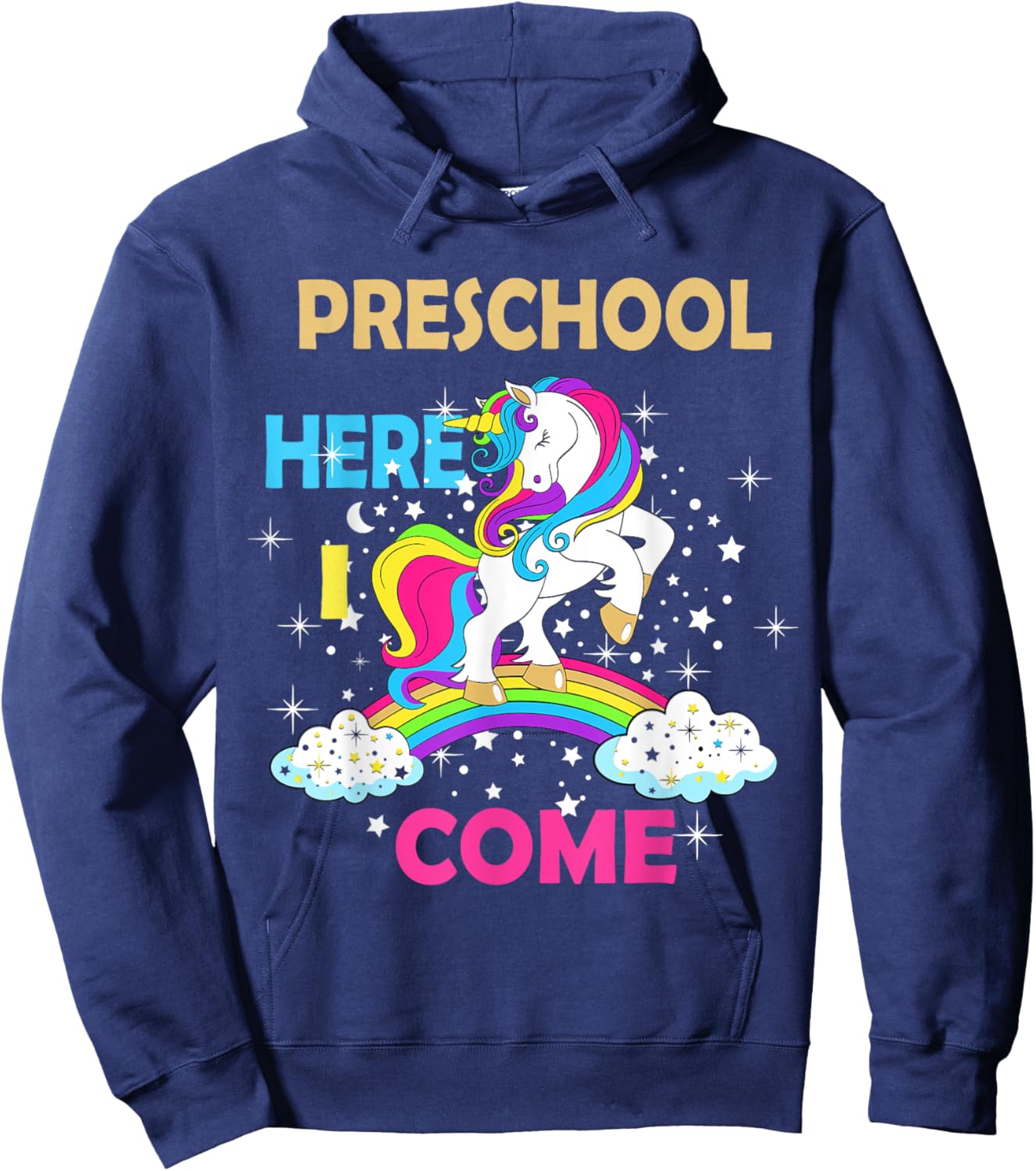 Look Out Preschool Here I Come Girl Unicorn Pre School Hoodie - Hoodie | Navy