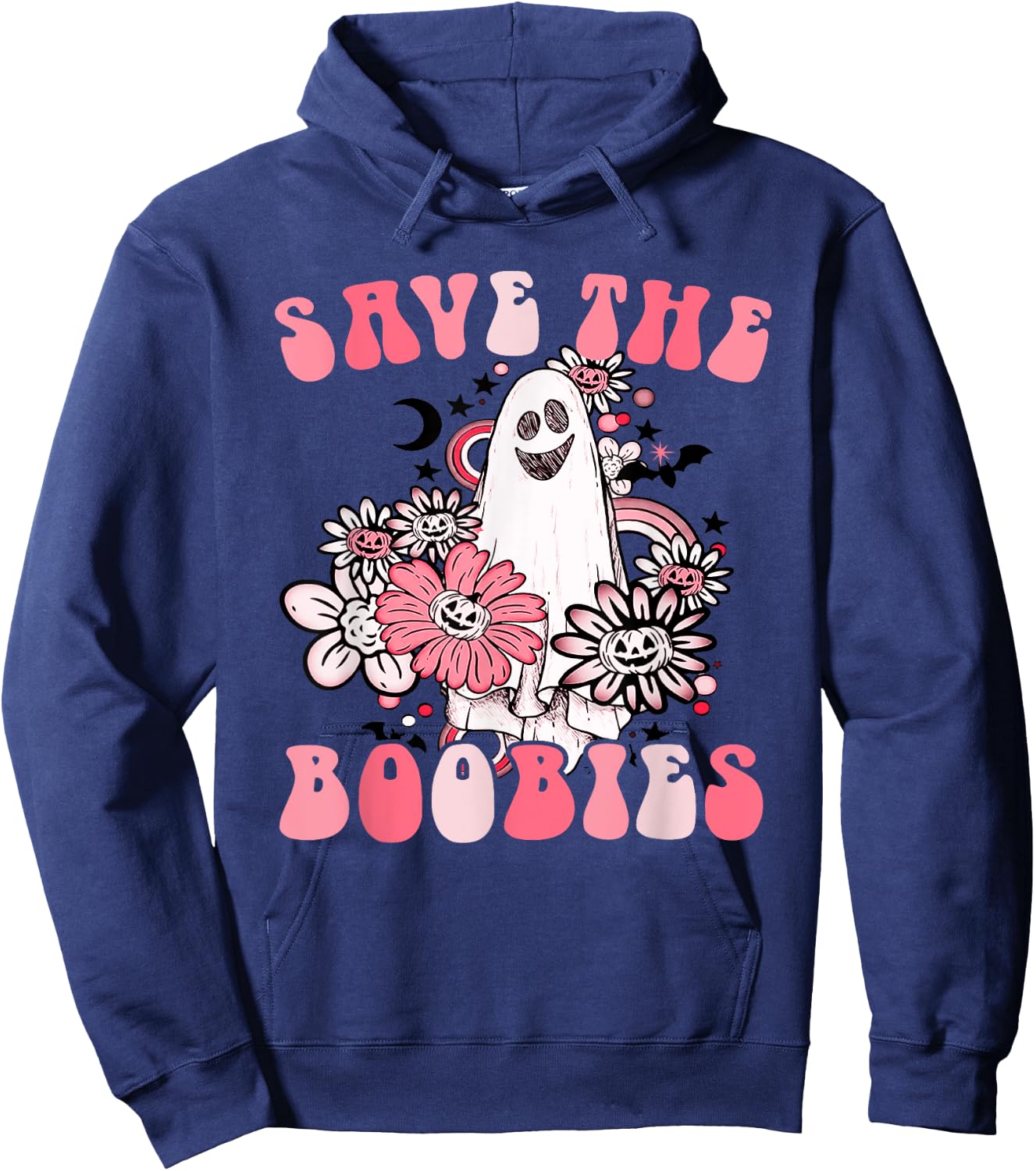 Boobees Breast Cancer Boho Groovy Ghost Save The Boo bees Hoodie - Hoodie | Navy