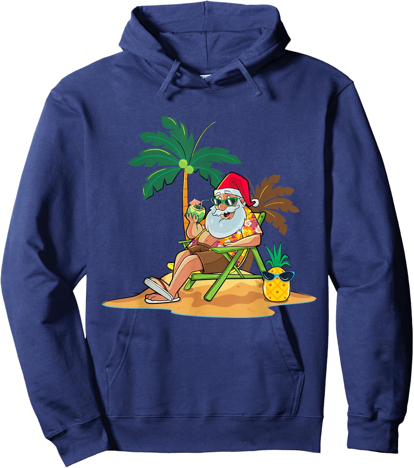 Hawaiian Christmas Santa Claus Party Aloha Holiday Beach Hoodie - Hoodie | Navy
