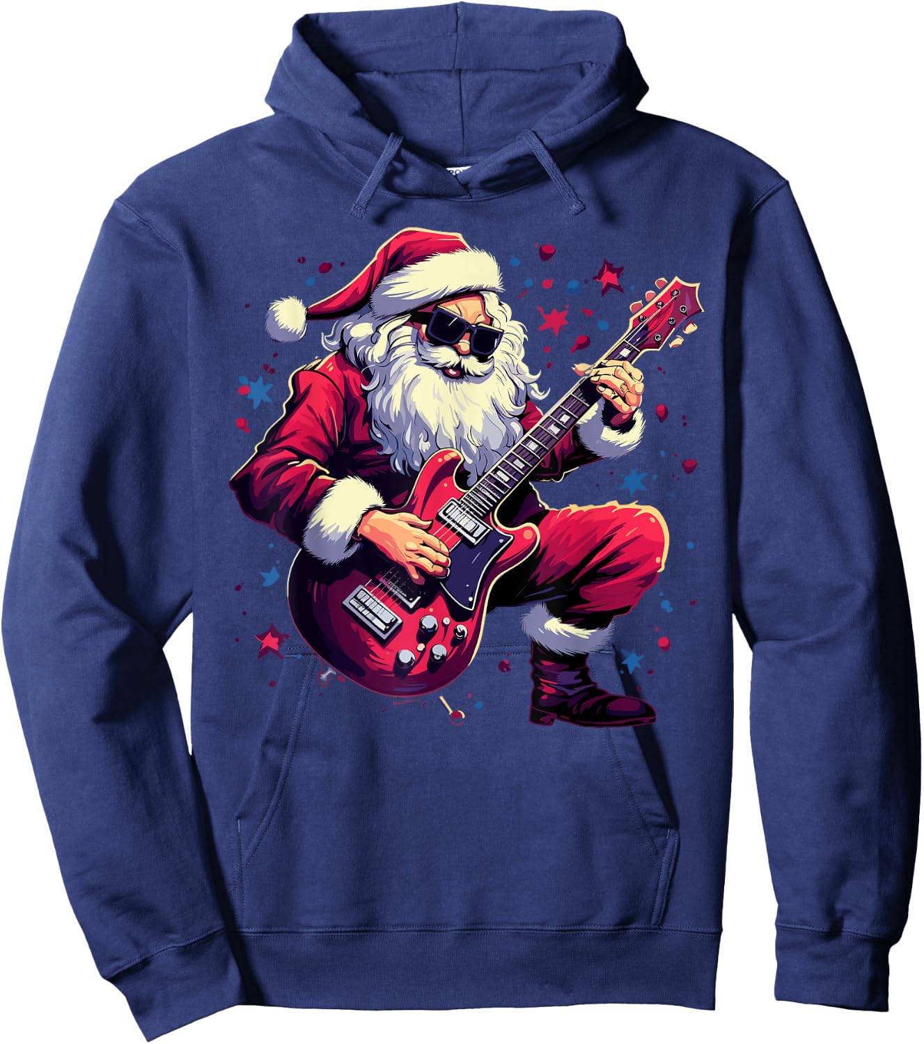 Rock & Roll Christmas Music Santa Claus Guitar Player Hoodie - Hoodie | Navy