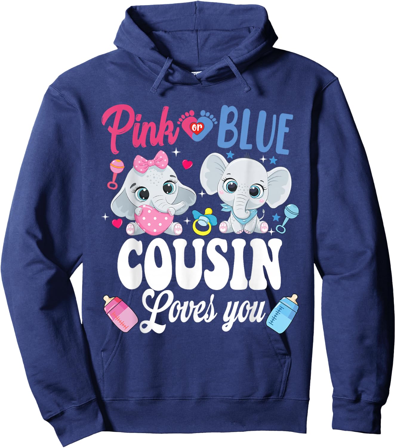 Pink Or Blue Cousin Loves Your shirt Elephant Gender Reveal Hoodie - Hoodie | Navy