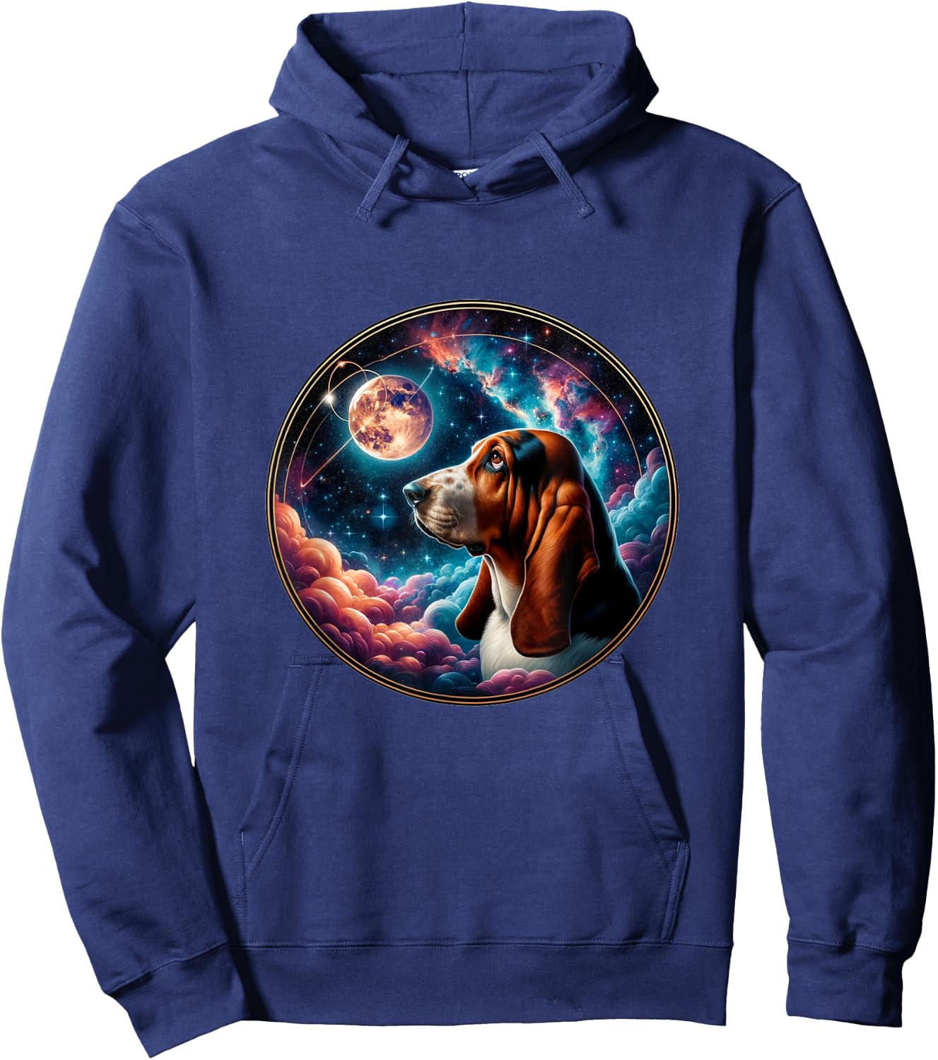 Basset Hound Dog In Nebula Space Stars And Moon Galaxy Hoodie - Hoodie | Navy