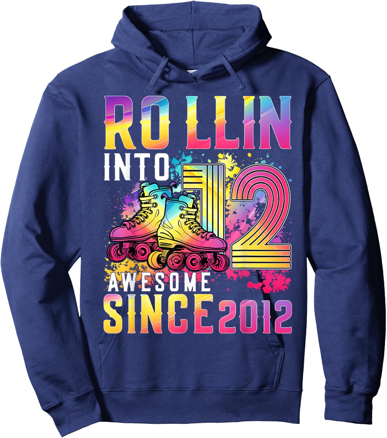 Roller Skating 12th Birthday Rollin Into 12 Awesome 2012 Hoodie - Hoodie | Navy