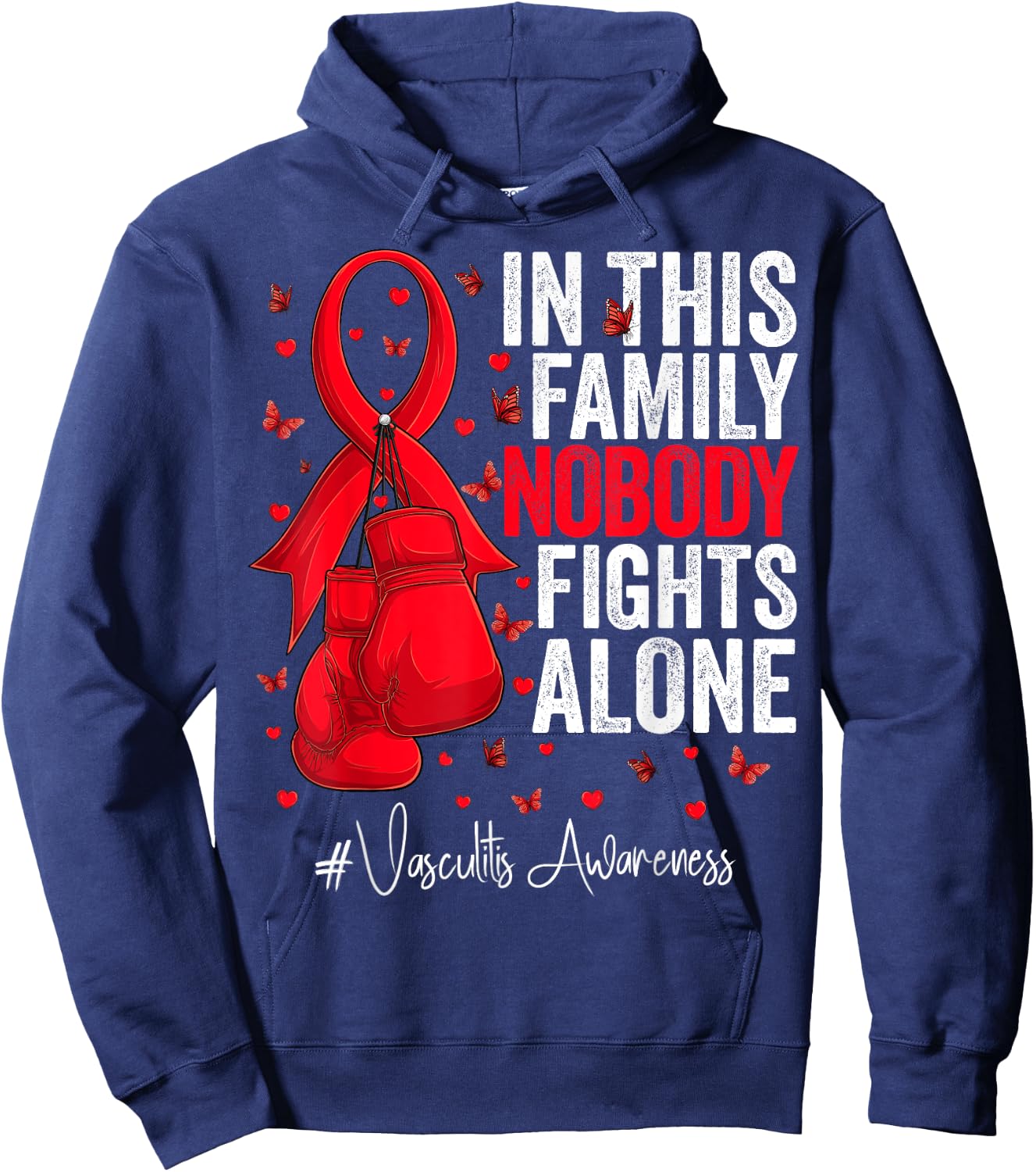Red Ribbon Survivor Fighter Vasculitis Awareness Hoodie - Hoodie | Navy