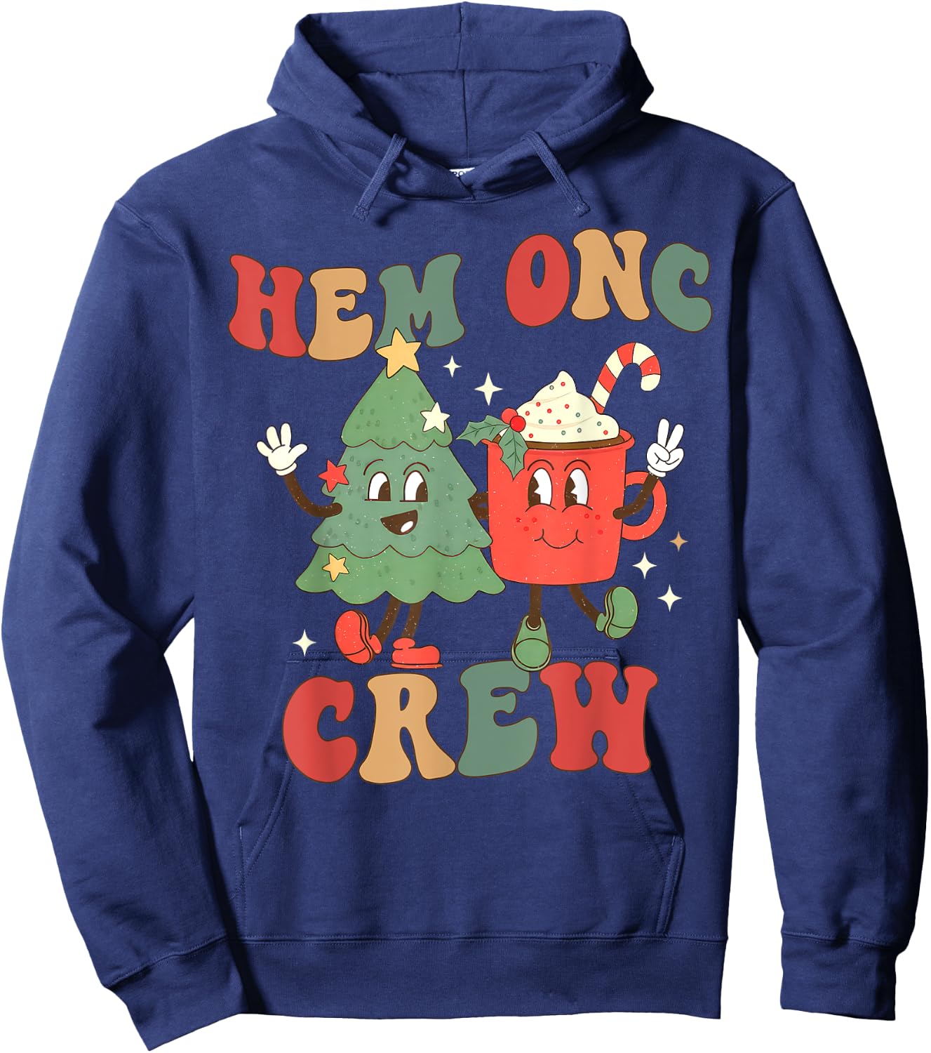 Retro Hem Onc Crew Hematology Oncology Nurse Christmas Hoodie - Hoodie | Navy