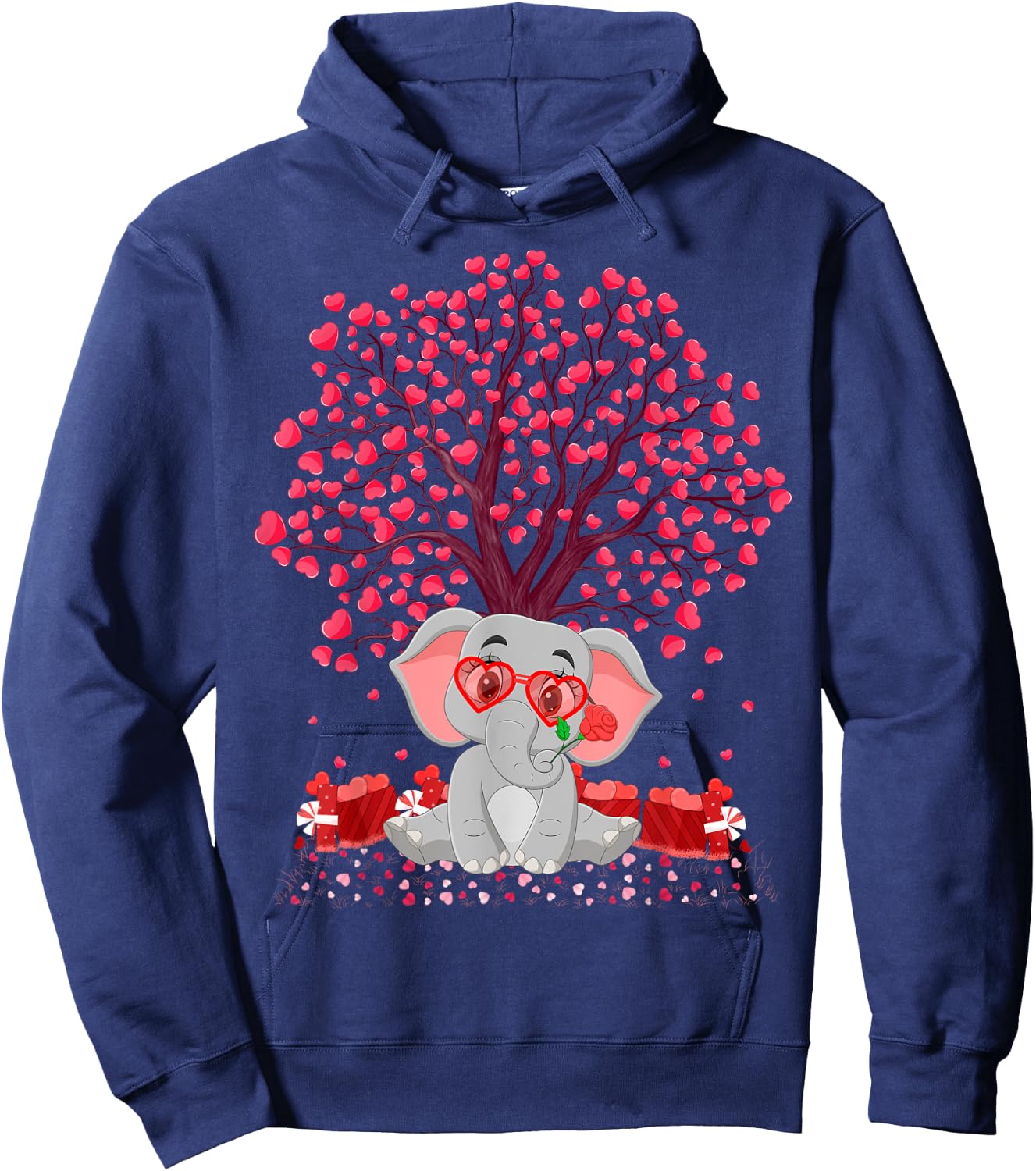 Elephant Lover Heart Tree Elephant Valentine's Day Hoodie - Hoodie | Navy