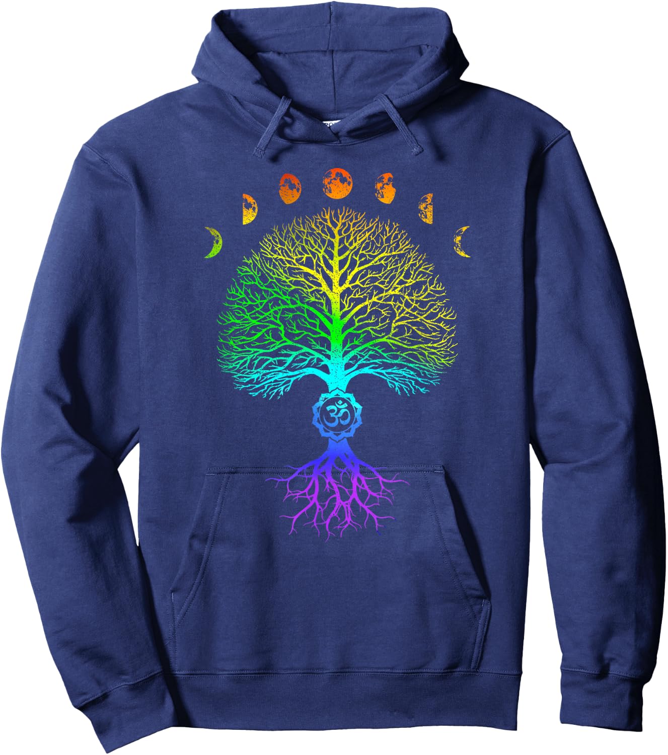 Tree of Life Phases of the Moon Om Chakra Yoga Gift Hoodie - Hoodie | Navy