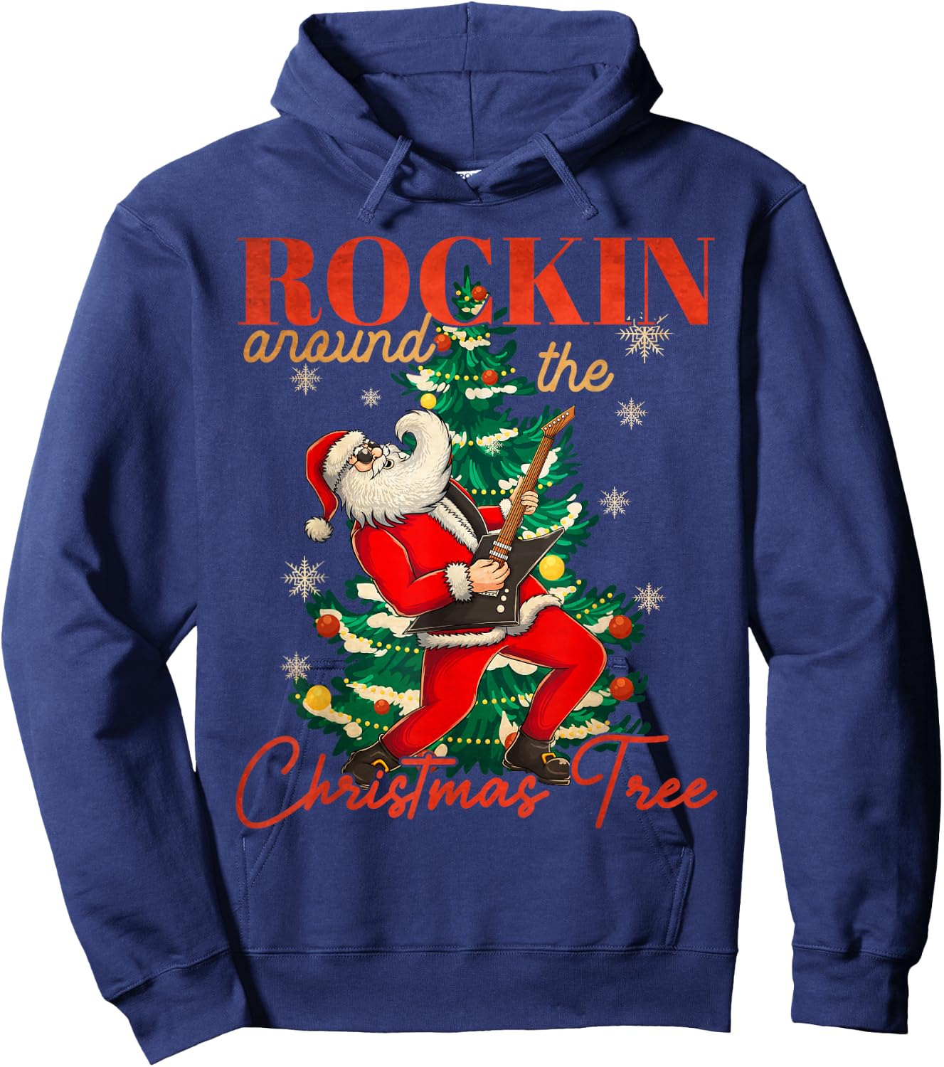 Rocking Around The Christmas Tree Santa Rock and Roll Guitar Hoodie - Hoodie | Navy