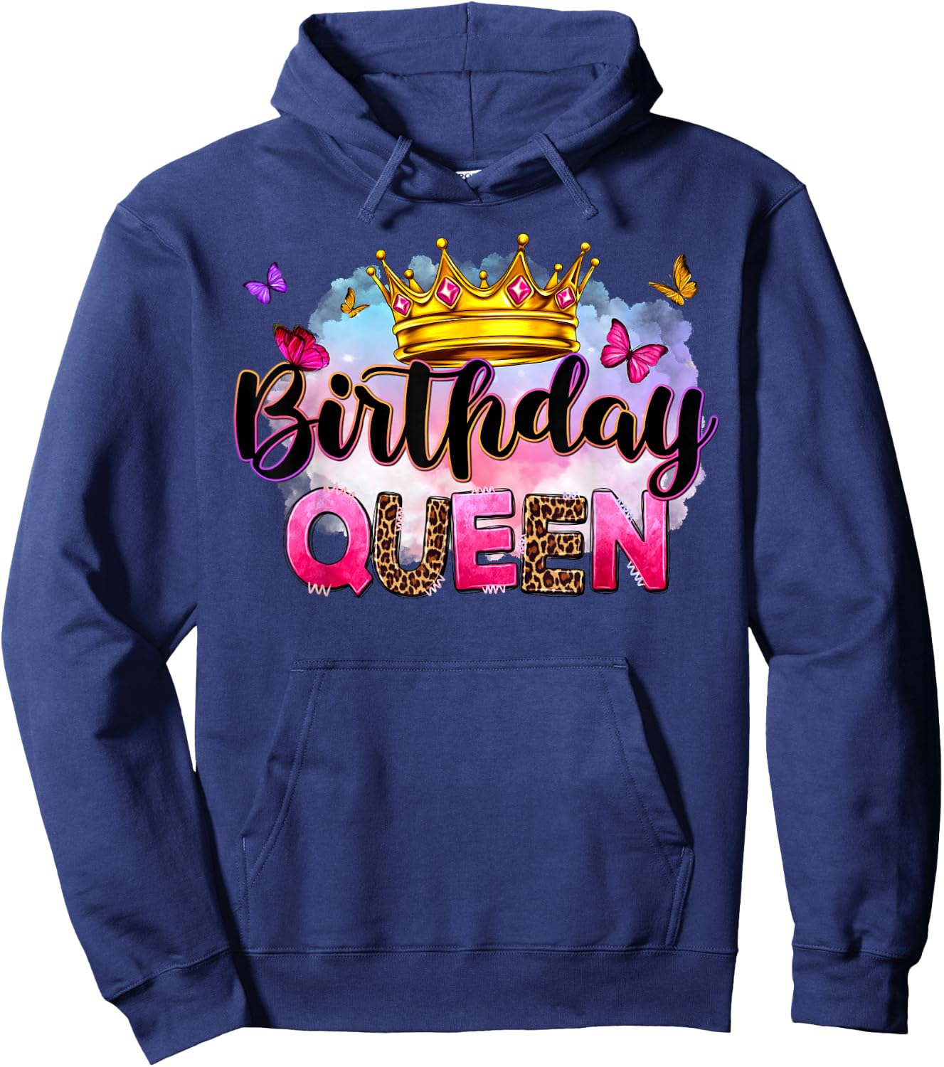 Birthday Queen It's My Birthday Leopard Girls Women Matching Hoodie - Hoodie | Navy